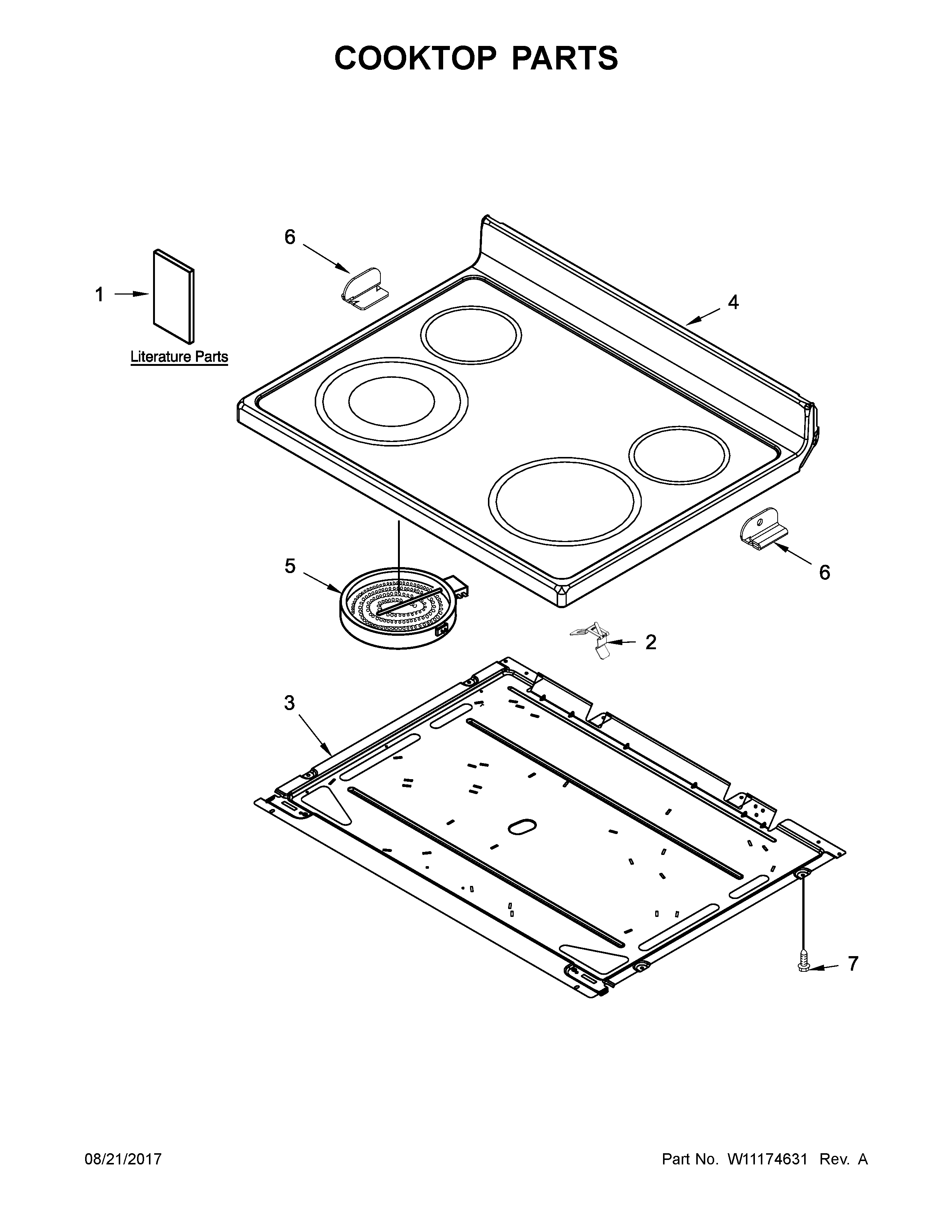 Whirlpool YWFE520S0FW1 cooktop parts diagram