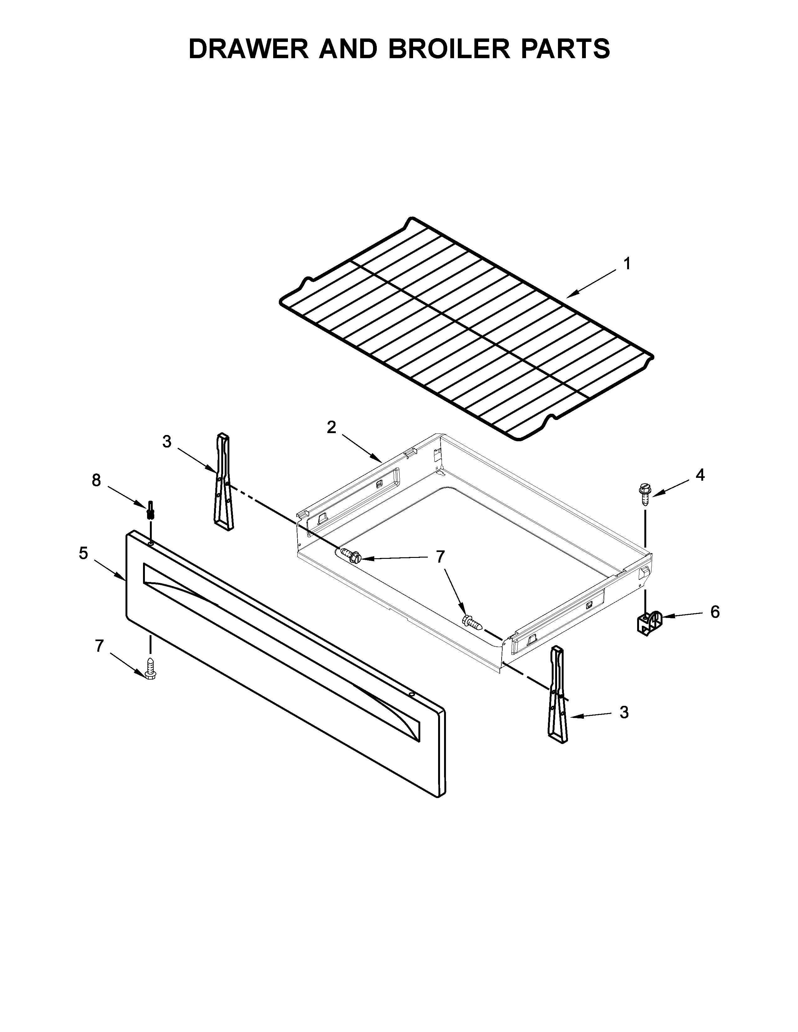 Whirlpool YWFE520S0FW1 drawer and broiler parts diagram