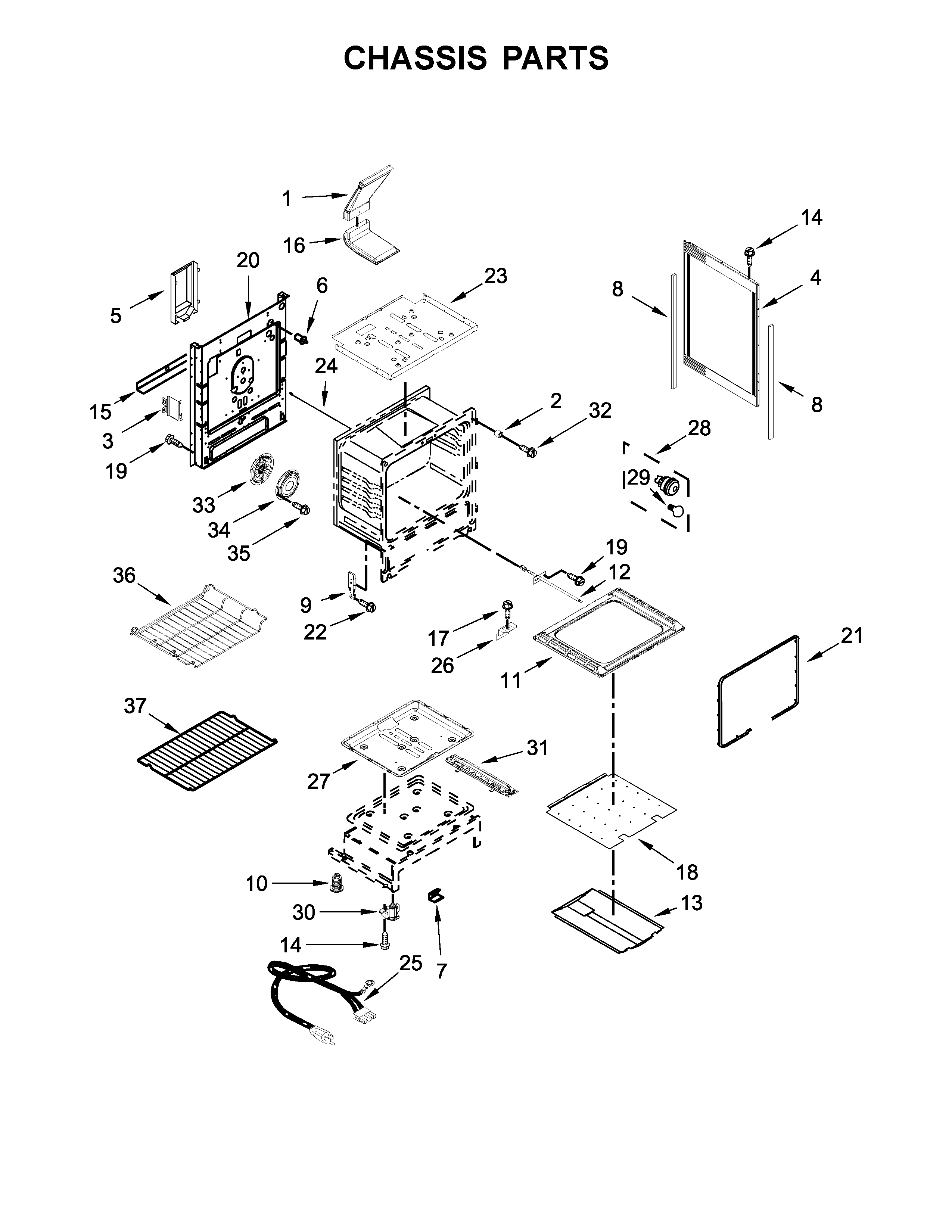 Whirlpool WFG775H0HW0 chassis parts diagram