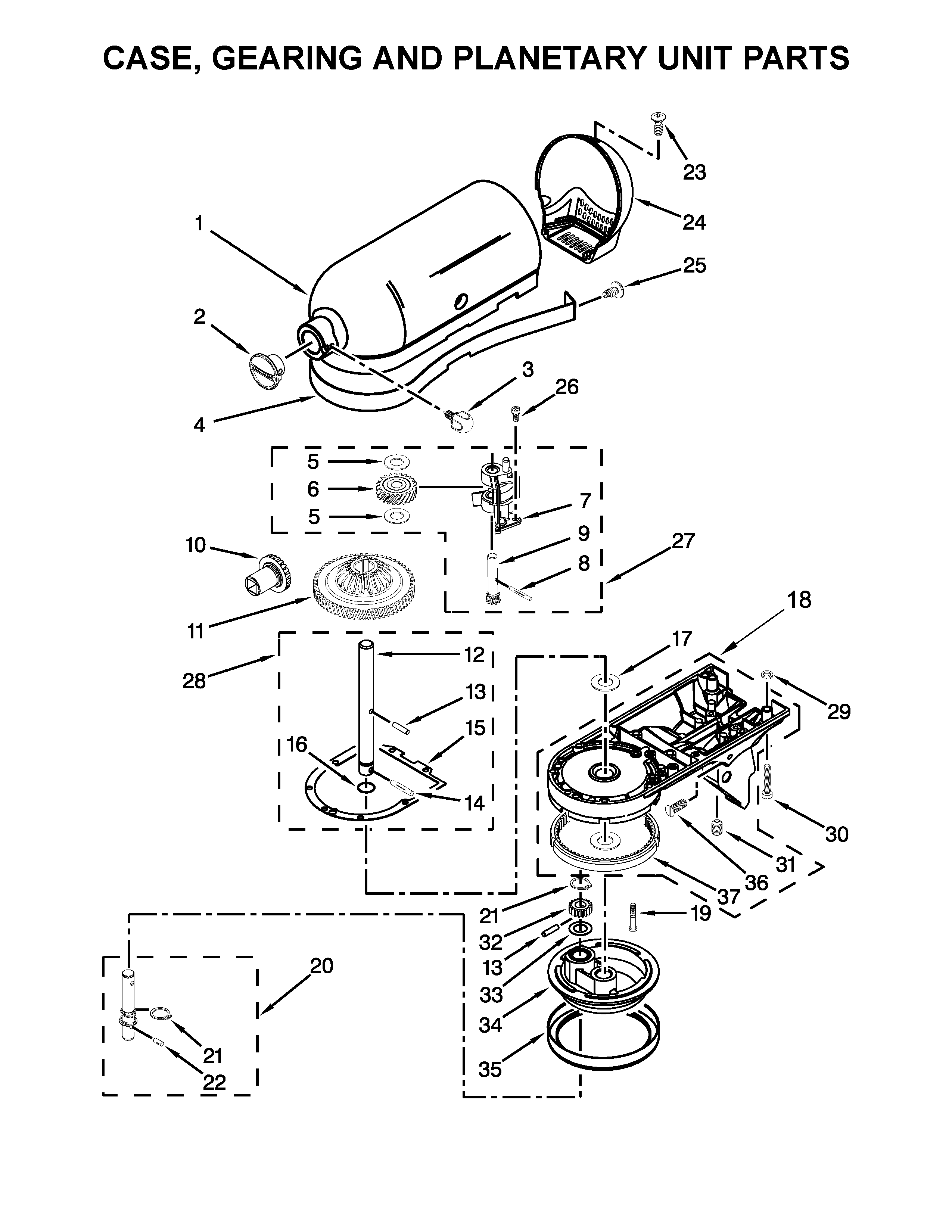 KitchenAid KSM88RBQ2CU0 case, gearing and planetary unit parts diagram