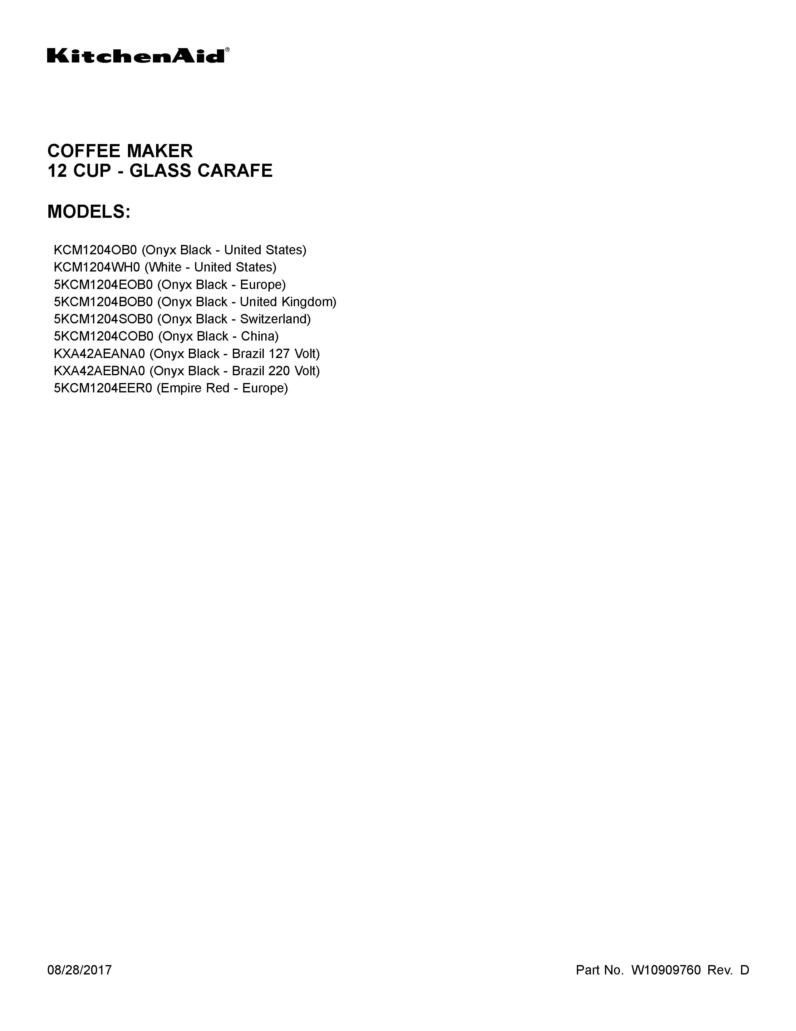 KitchenAid 5KCM1204BOB0 cover sheet diagram