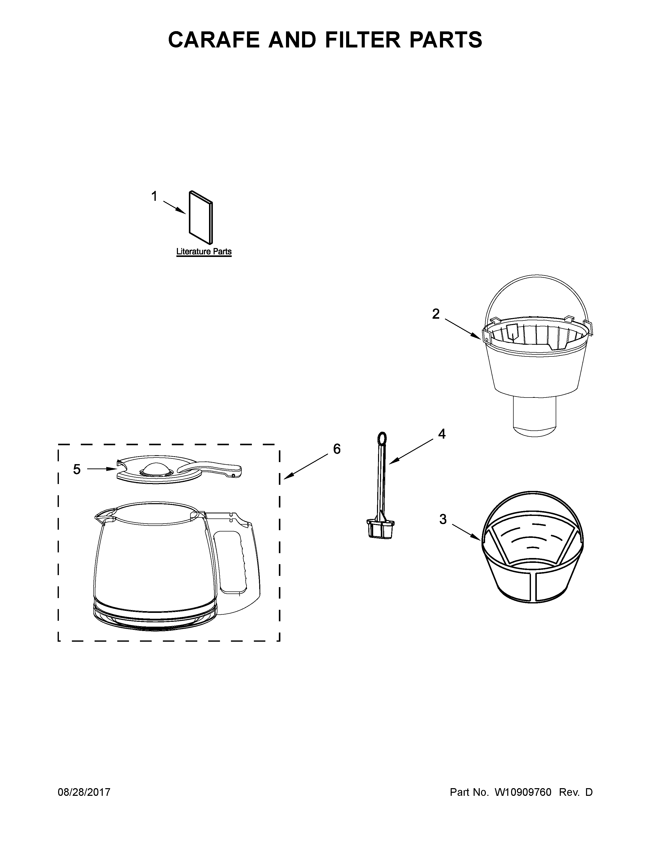 KitchenAid 5KCM1204BOB0 carafe and filter parts diagram