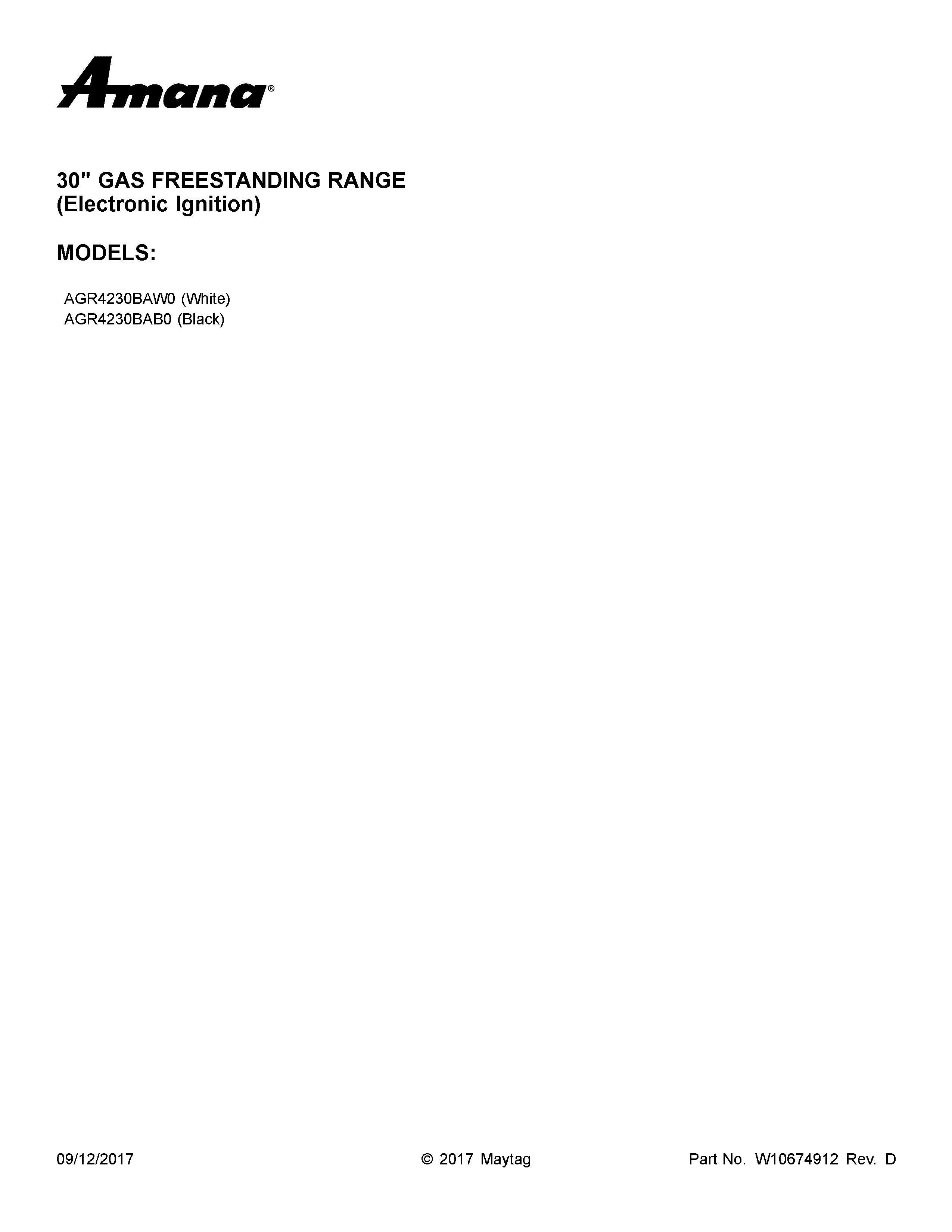 Amana AGR4230BAW0 cover sheet diagram