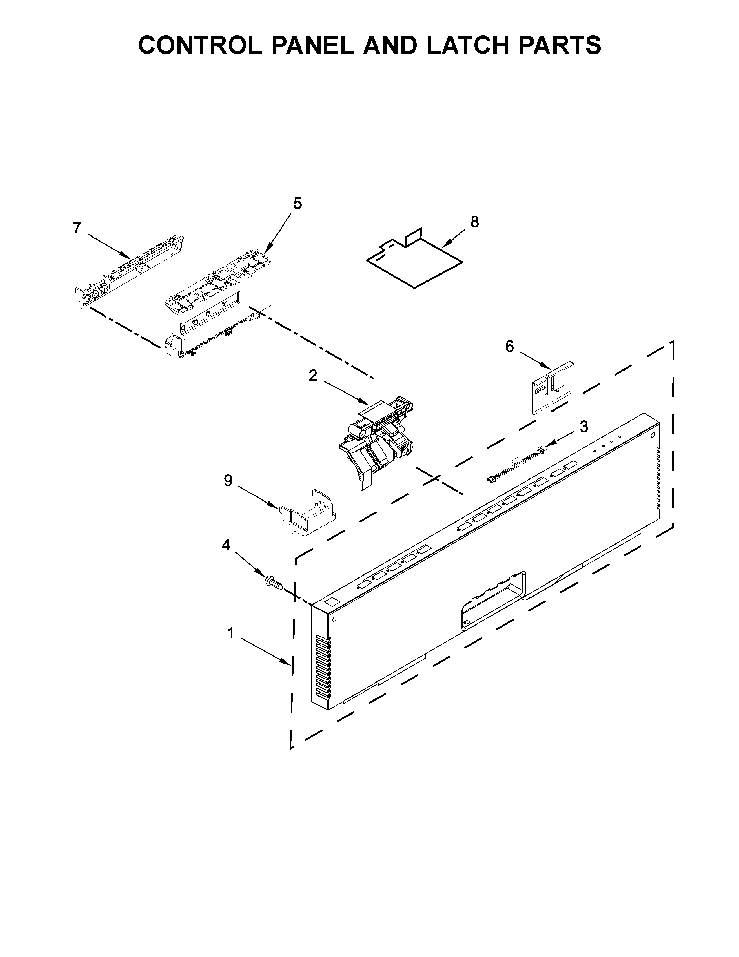 Jenn-Air JDB9200CWX4 control panel and latch parts diagram