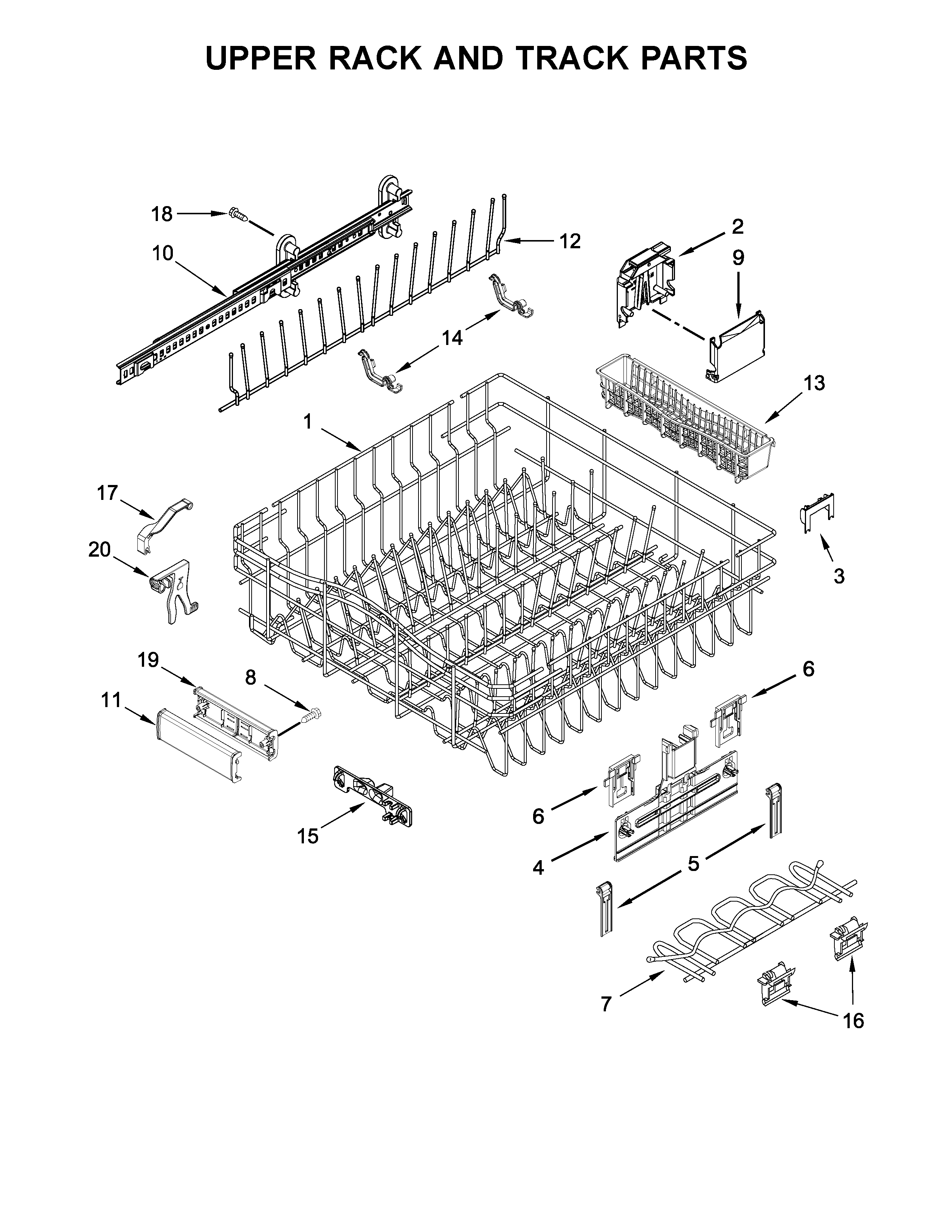 Jenn-Air JDB9200CWX4 upper rack and track parts diagram