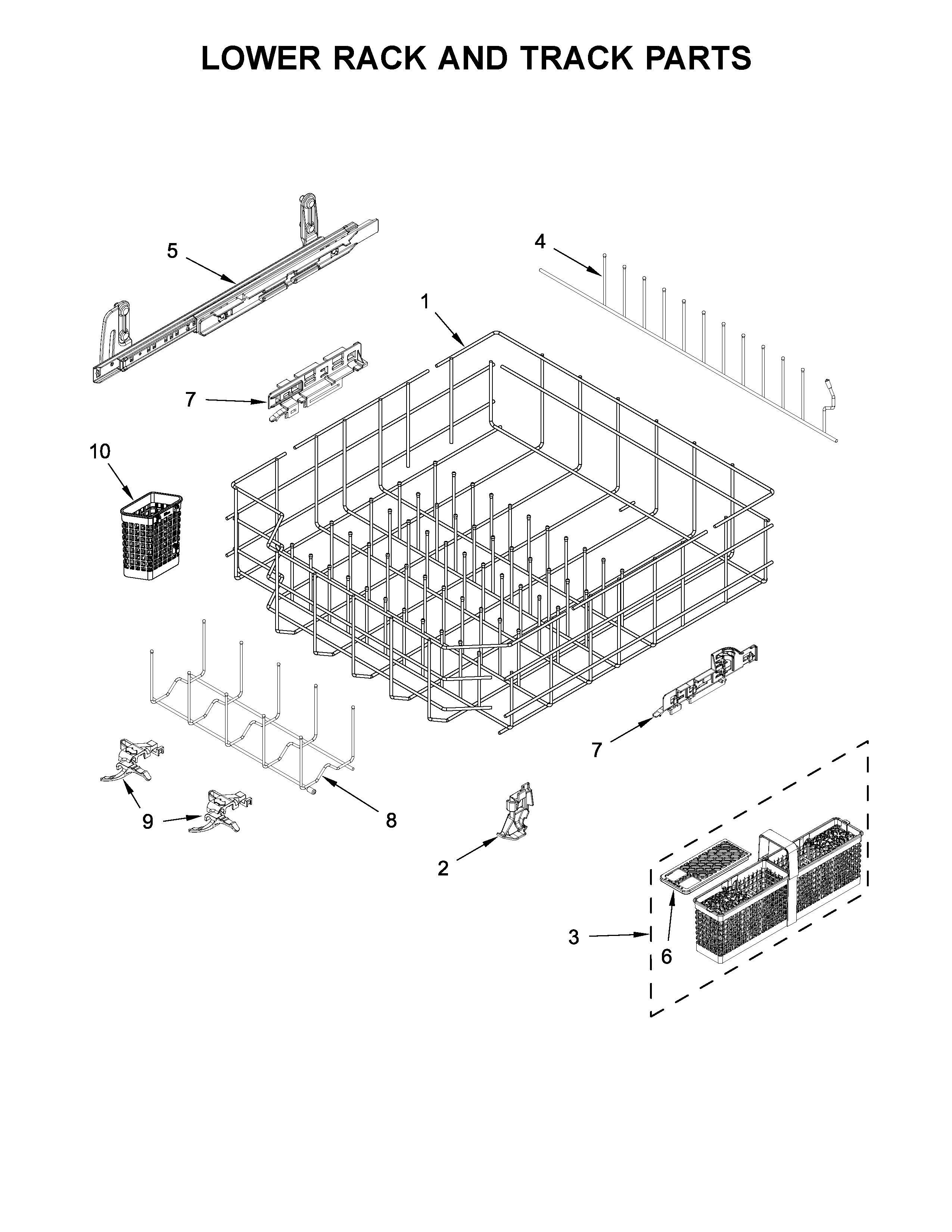 Jenn-Air JDB9200CWX4 lower rack and track parts diagram