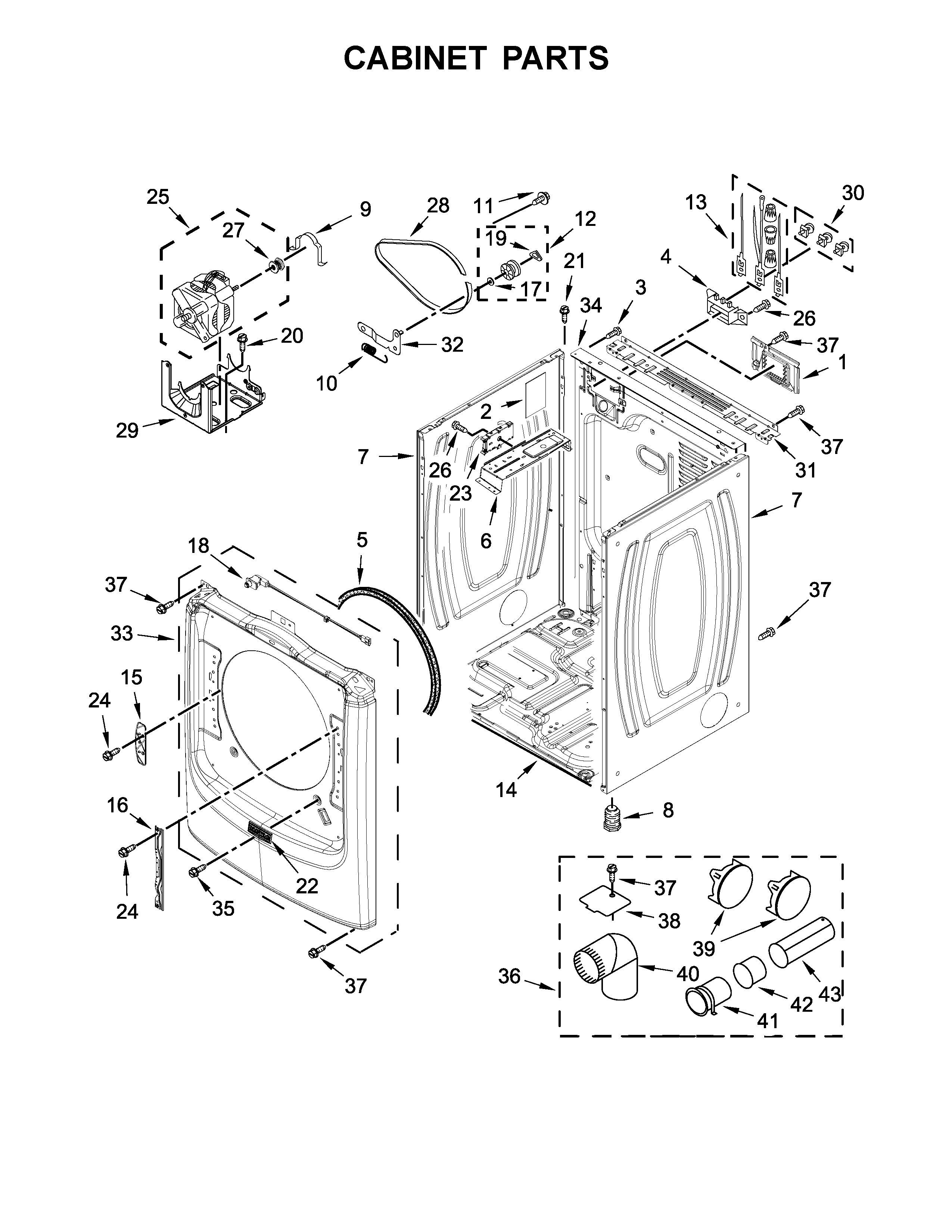 Maytag MED5500FW1 cabinet parts diagram