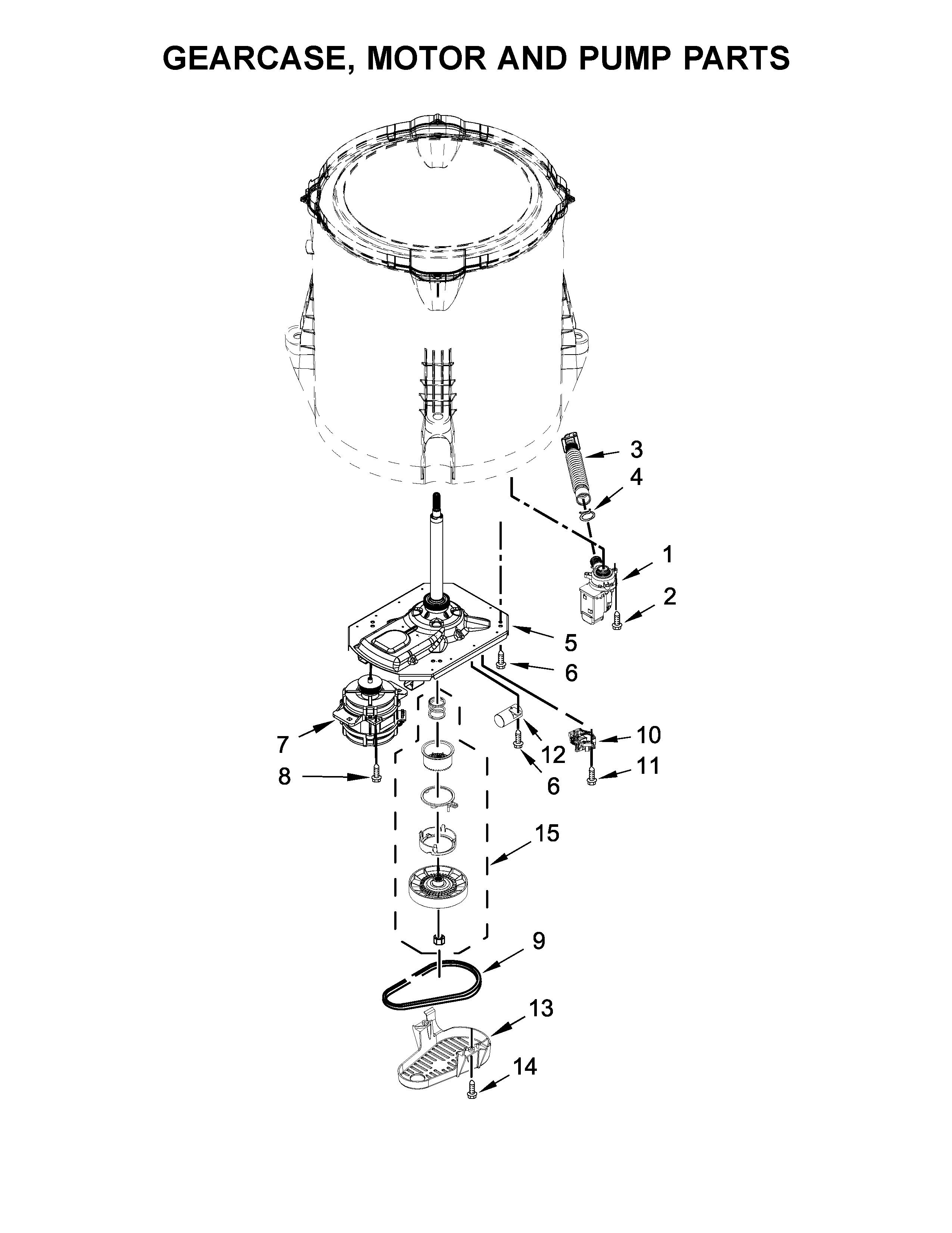 Amana NTW4665GW0 gearcase, motor and pump parts diagram