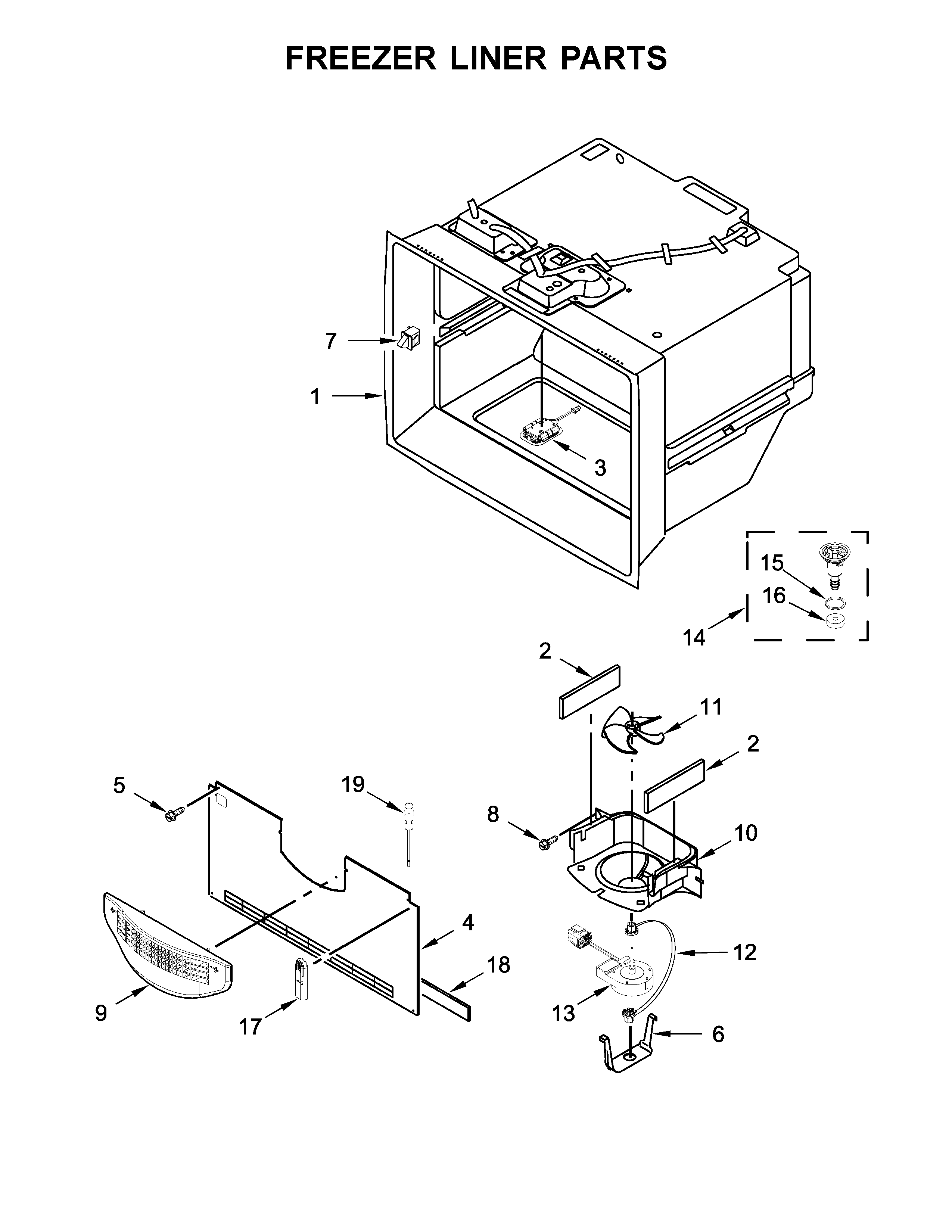 Whirlpool WRF989SDAM00 freezer liner parts diagram