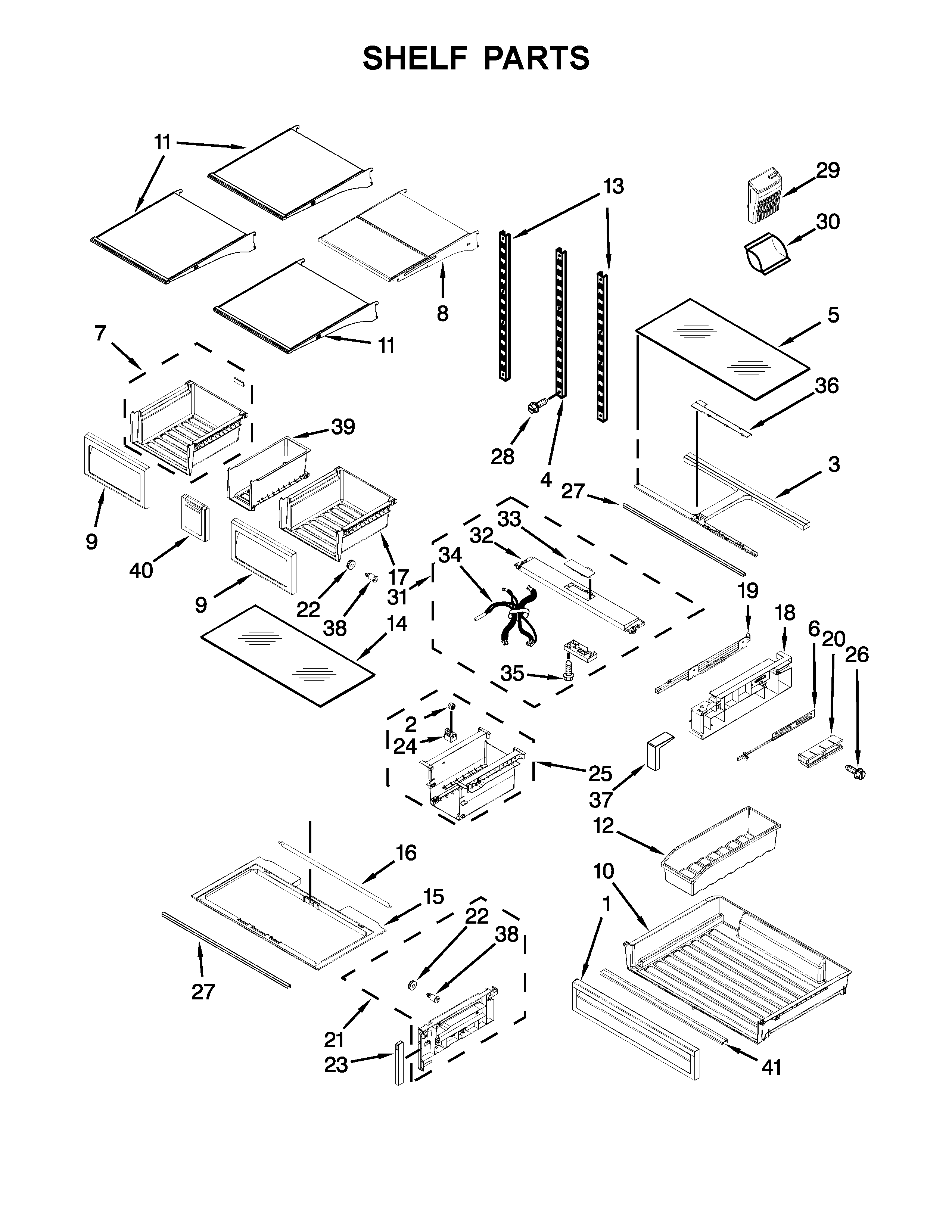 Whirlpool WRF989SDAM00 shelf parts diagram