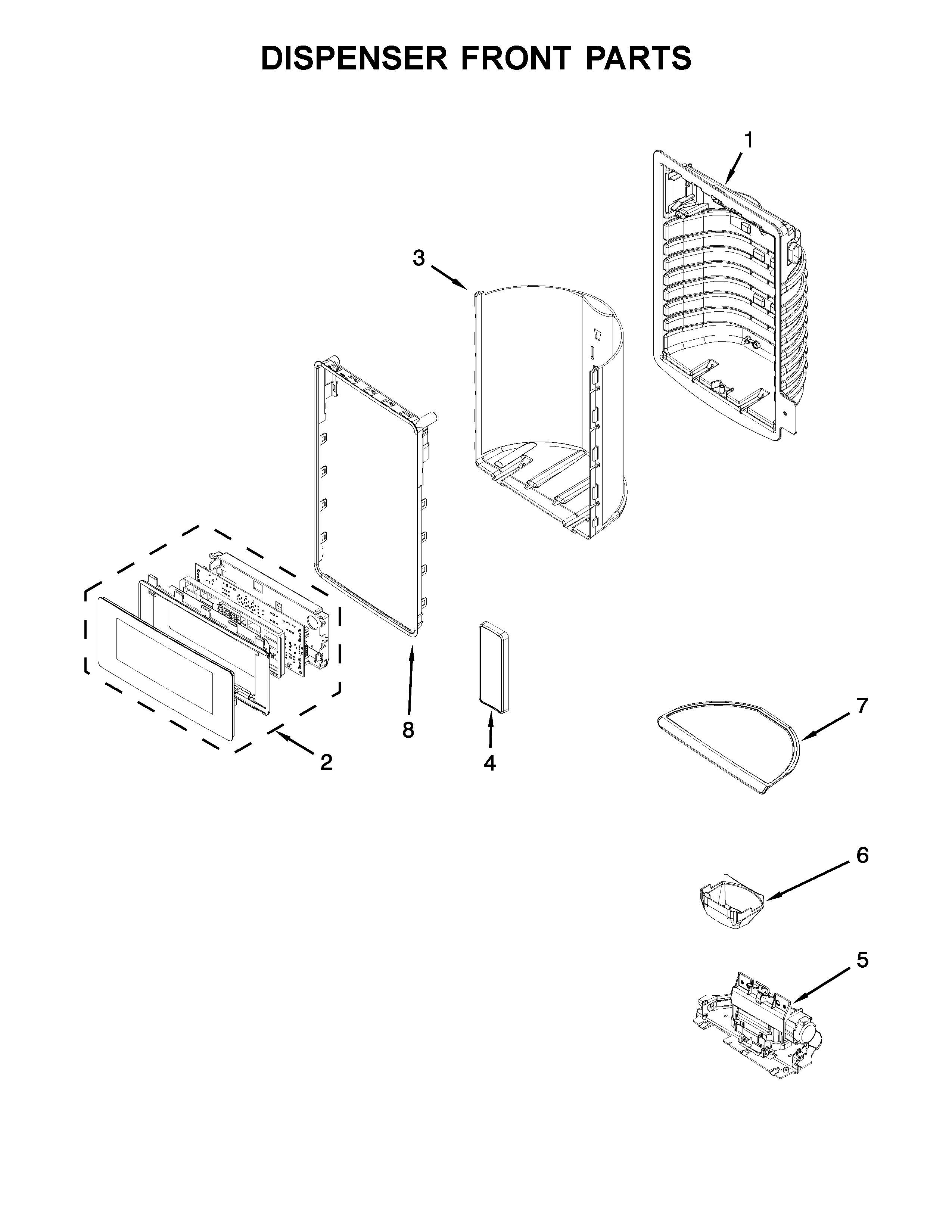 Whirlpool WRF989SDAM00 dispenser front parts diagram