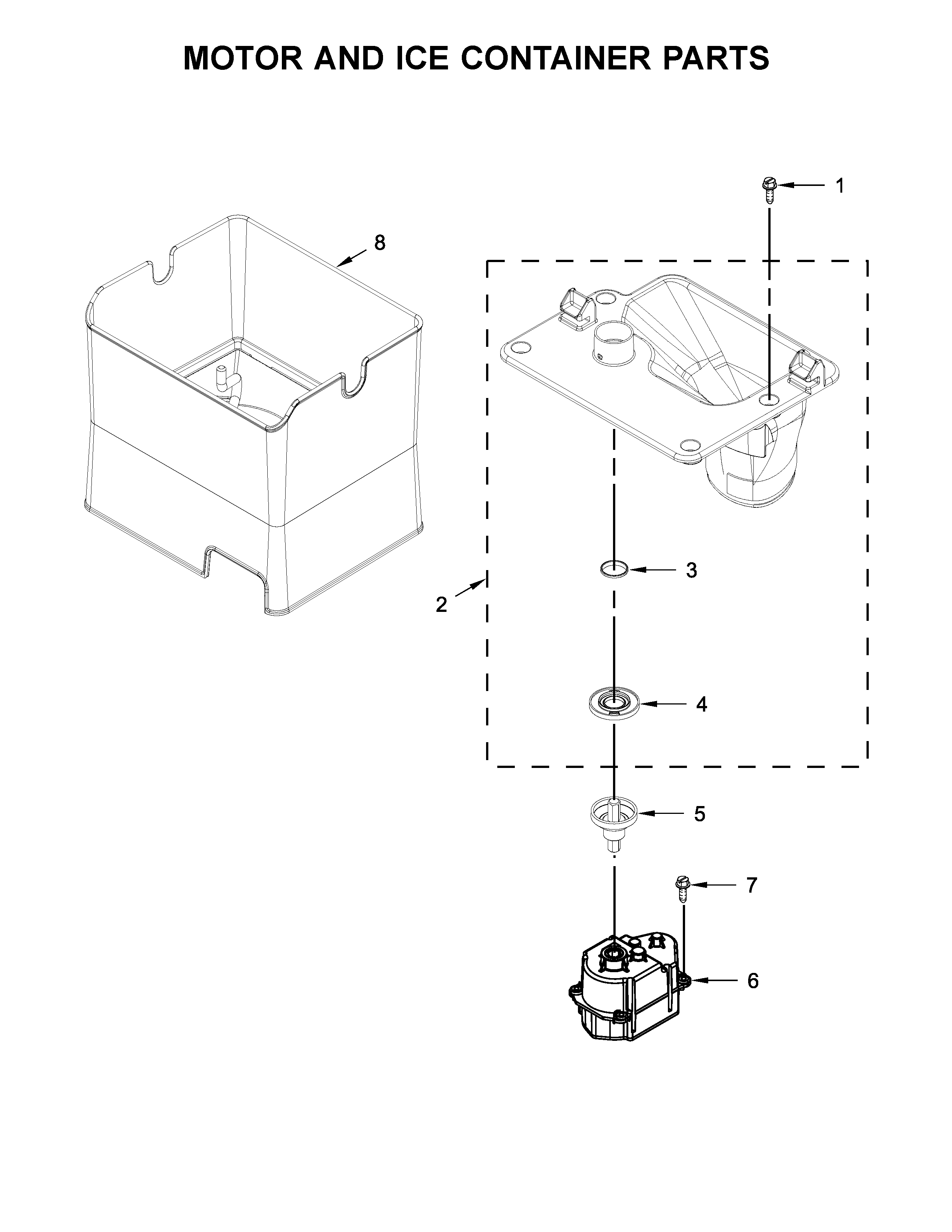 Whirlpool WRF989SDAM00 motor and ice container parts diagram