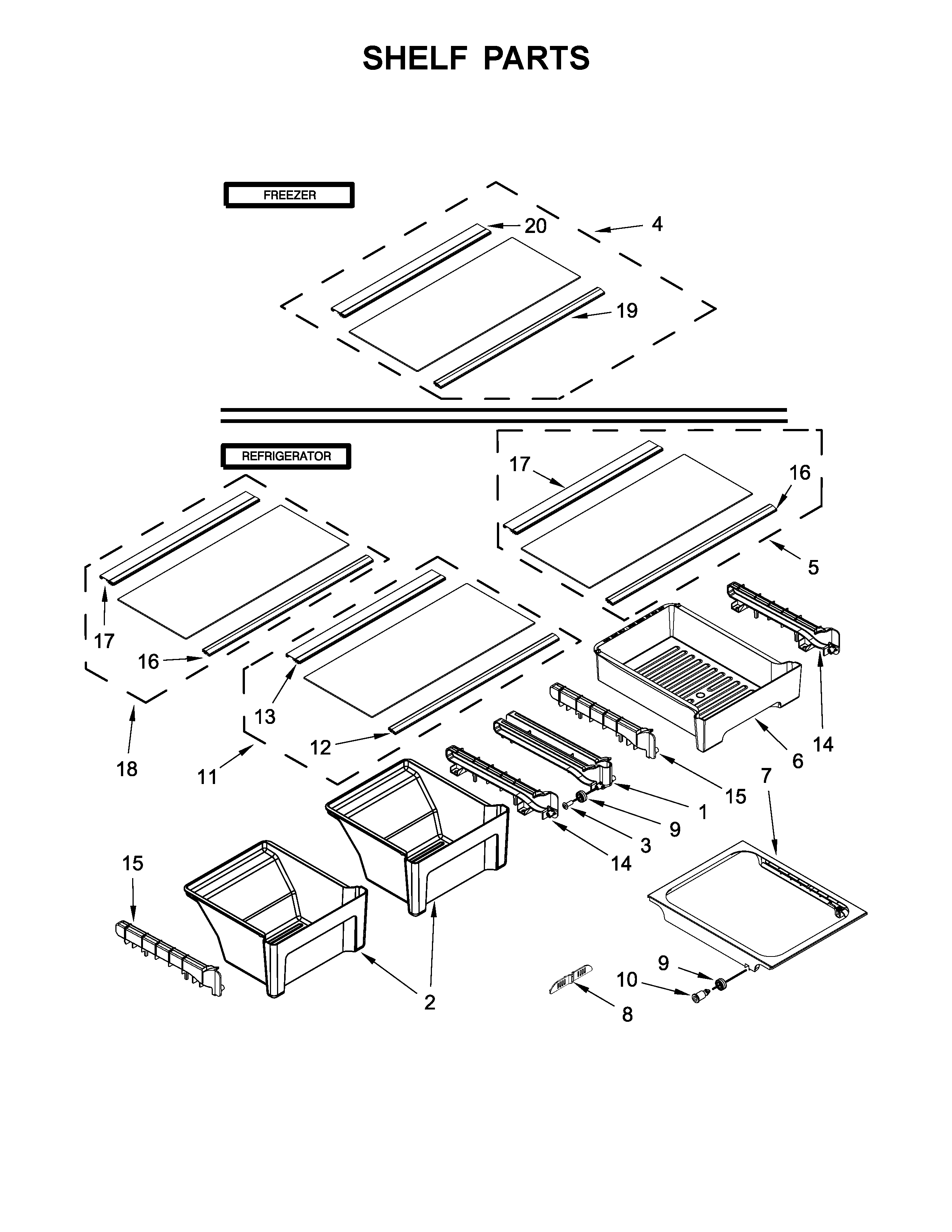 Whirlpool WRT318FZDM02 shelf parts diagram