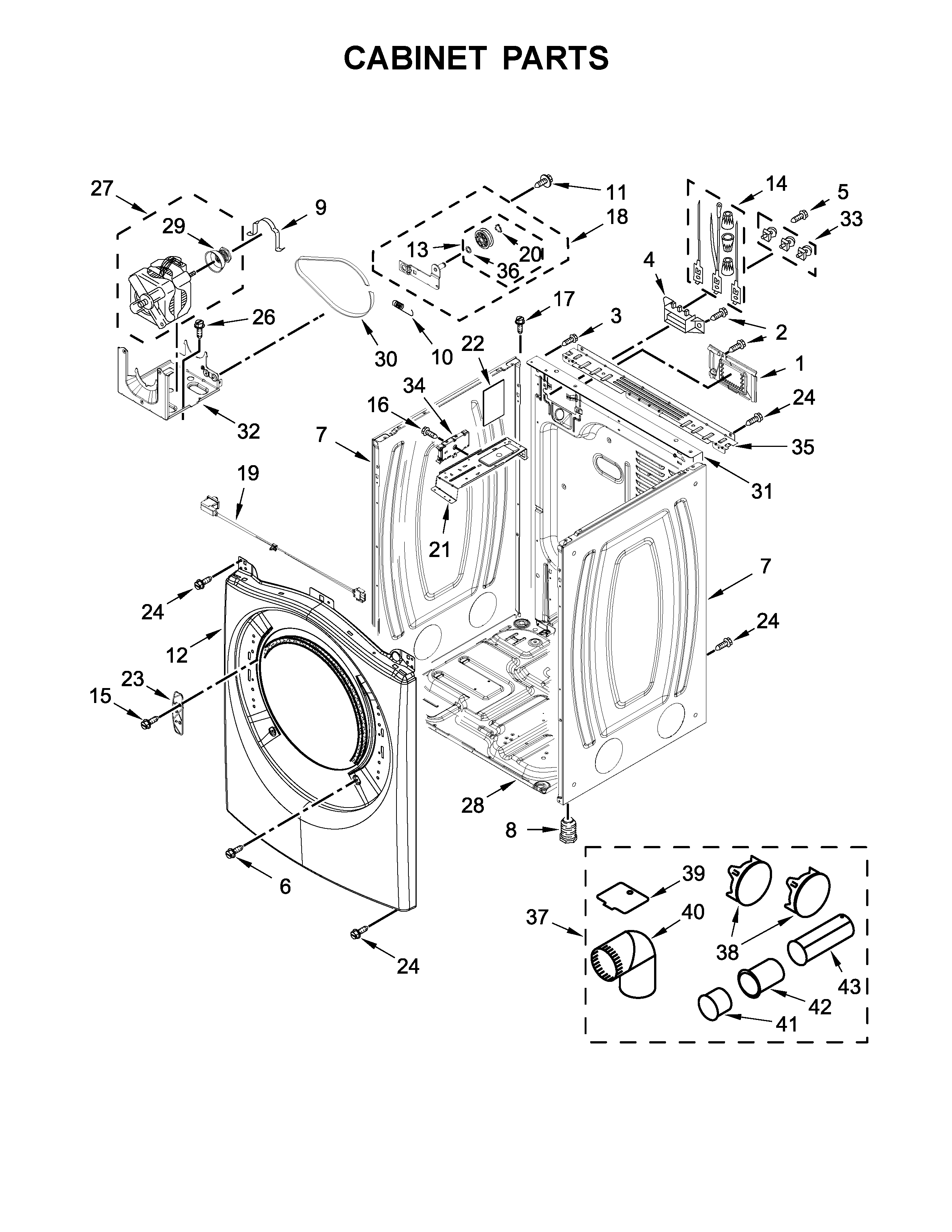 Whirlpool WED85HEFW1 cabinet parts diagram