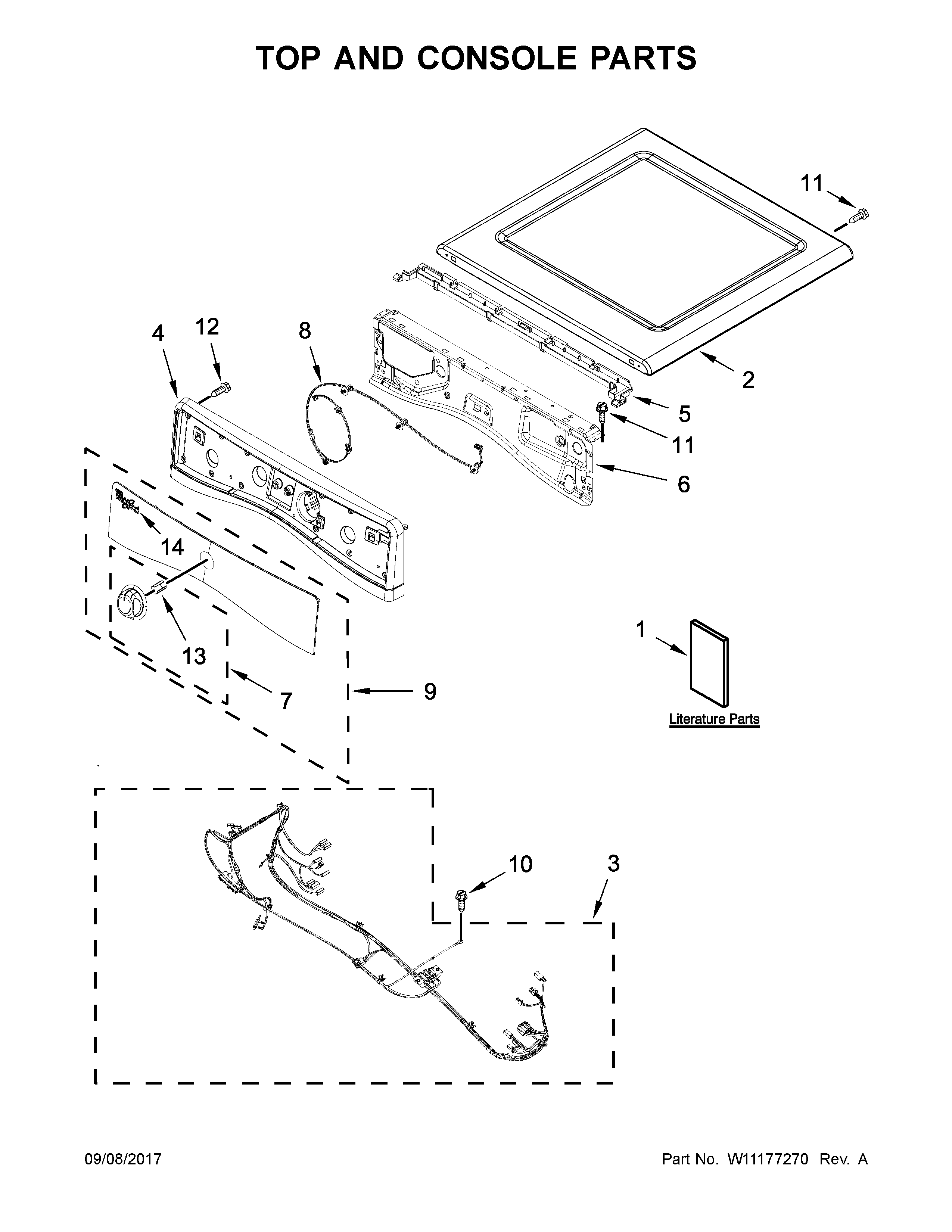 Whirlpool WED90HEFC1 top and console parts diagram