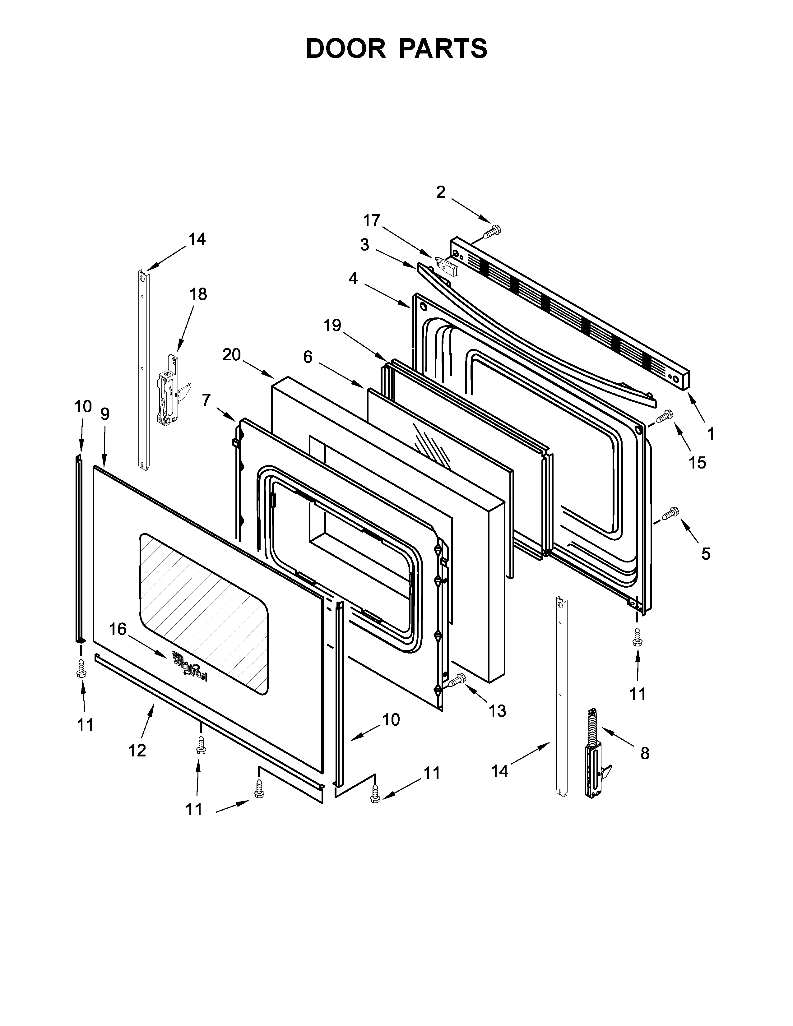 Whirlpool WFE550S0HW0 door parts diagram