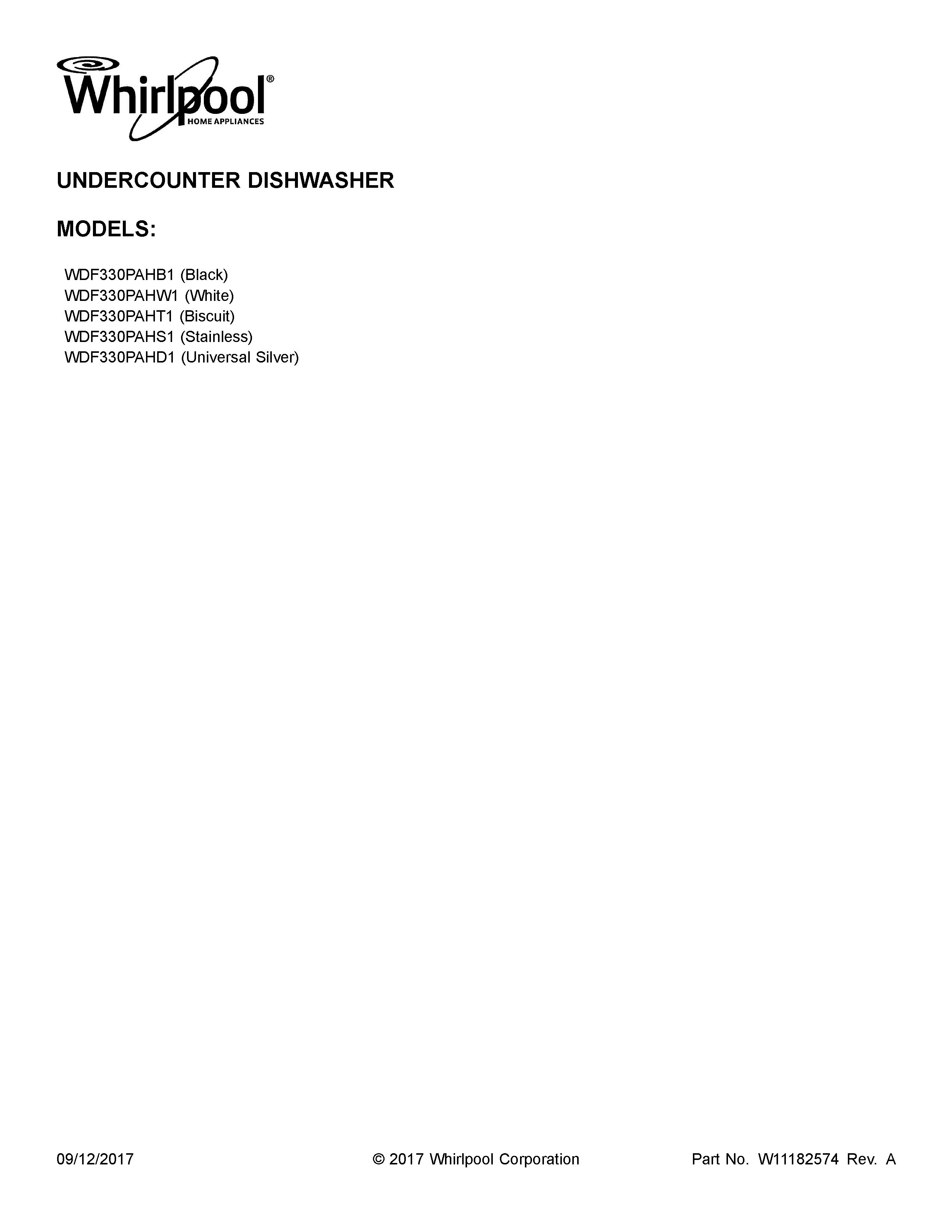 Whirlpool WDF330PAHT1 cover sheet diagram