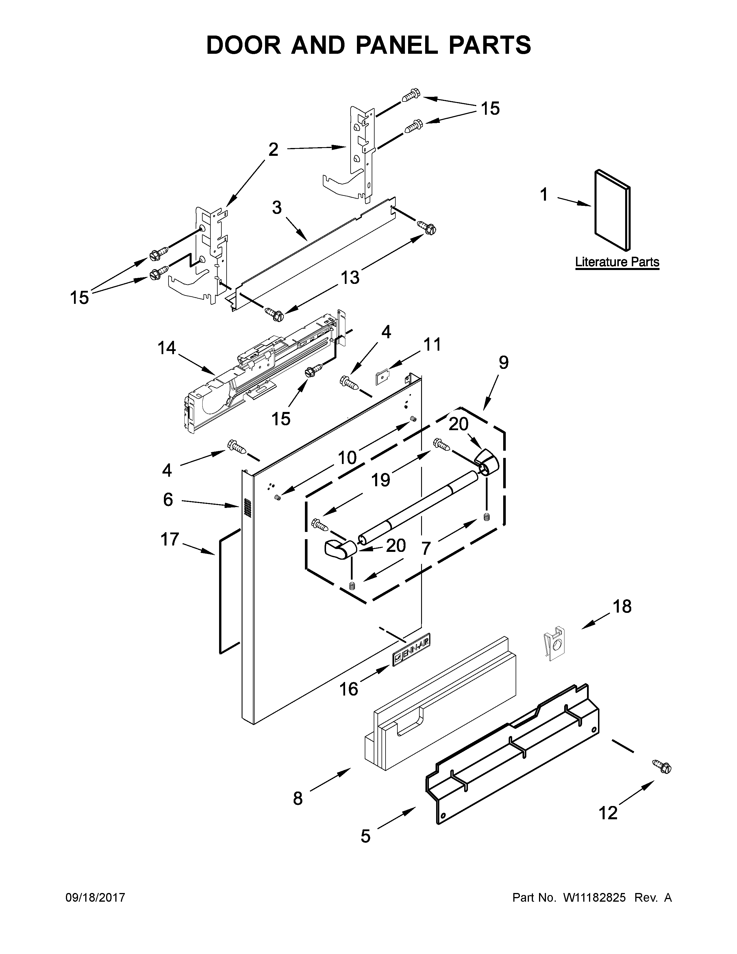 Jenn-Air JDB9800CWP3 door and panel parts diagram