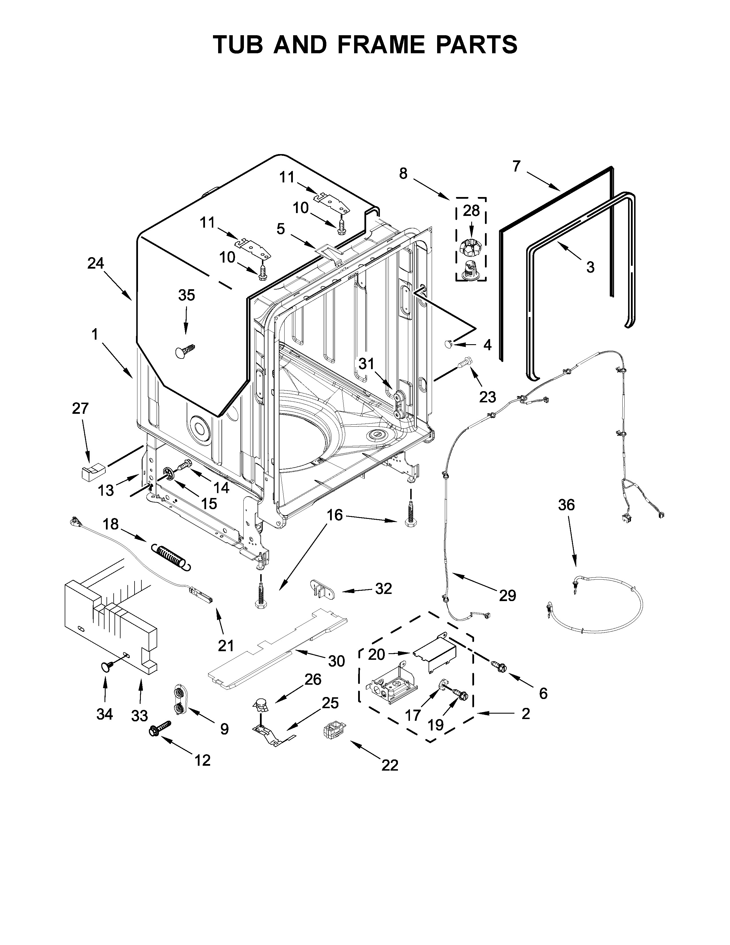 Jenn-Air JDB9800CWP3 tub and frame parts diagram