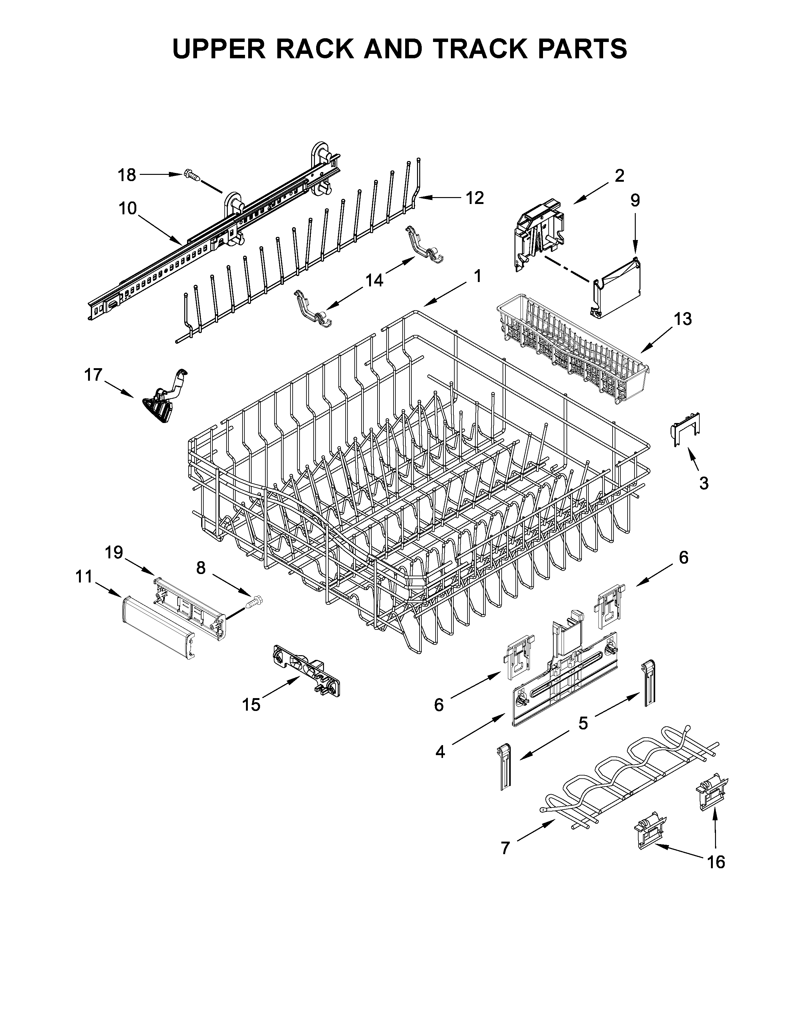 Jenn-Air JDB9800CWP3 upper rack and track parts diagram