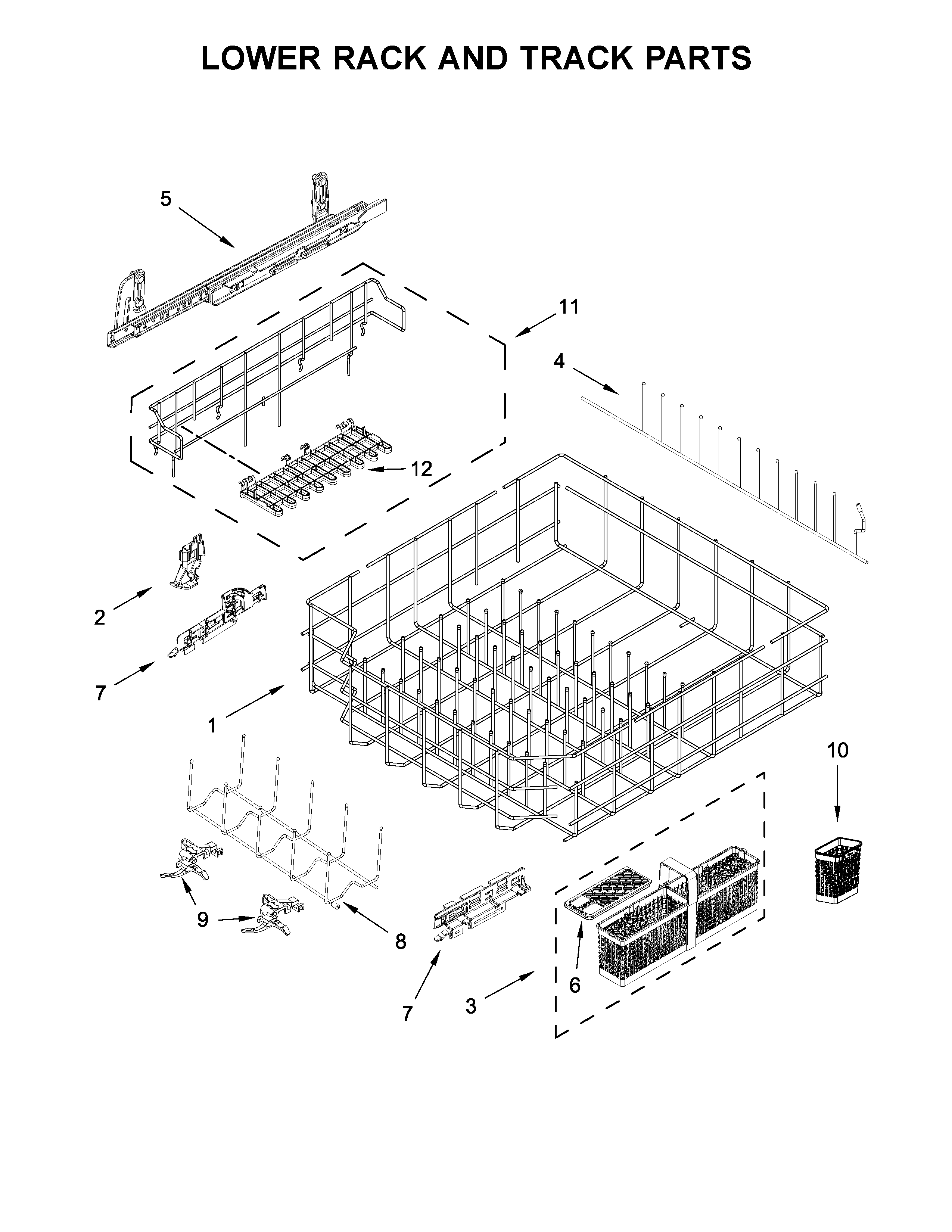 Jenn-Air JDB9800CWP3 lower rack and track parts diagram