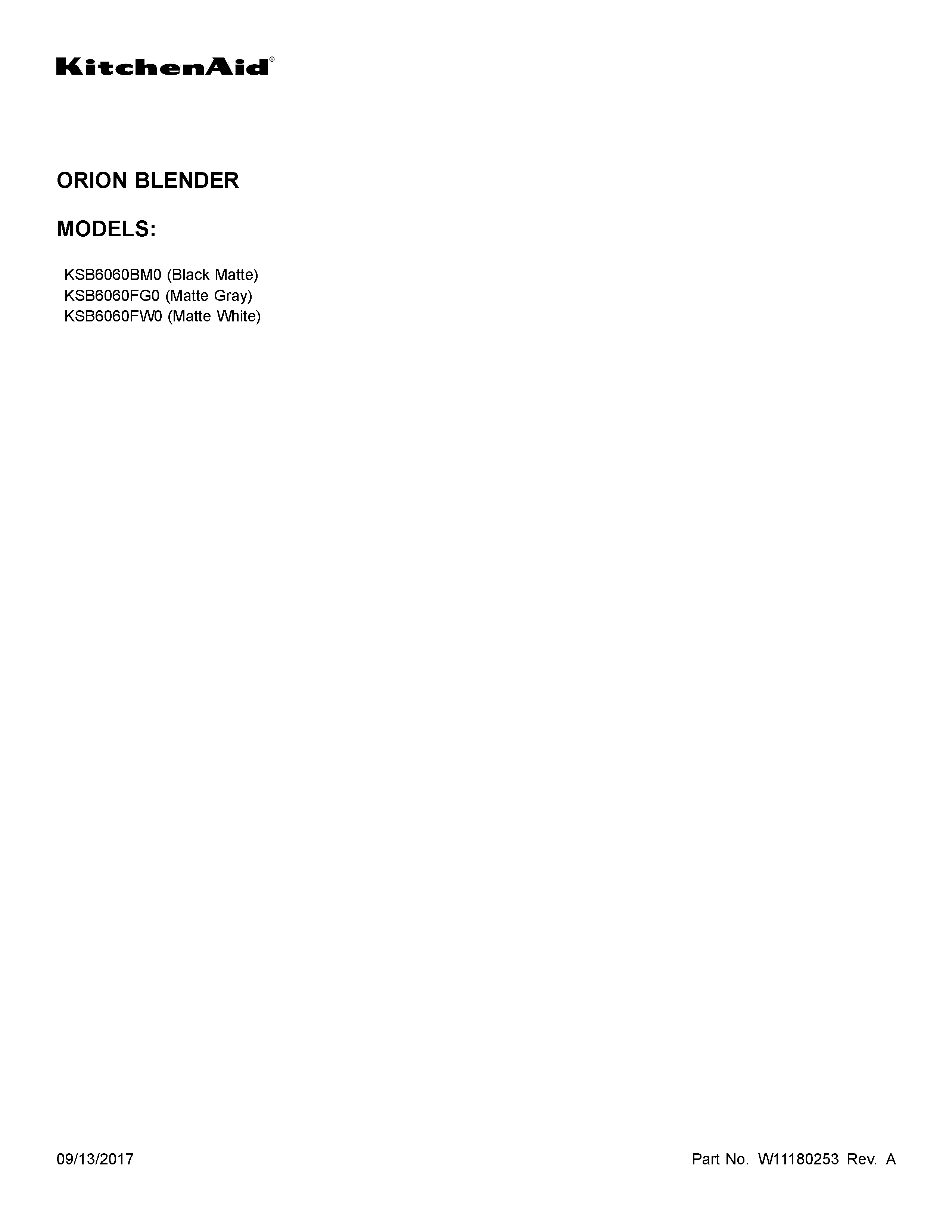 KitchenAid KSB6060FG0 cover sheet diagram