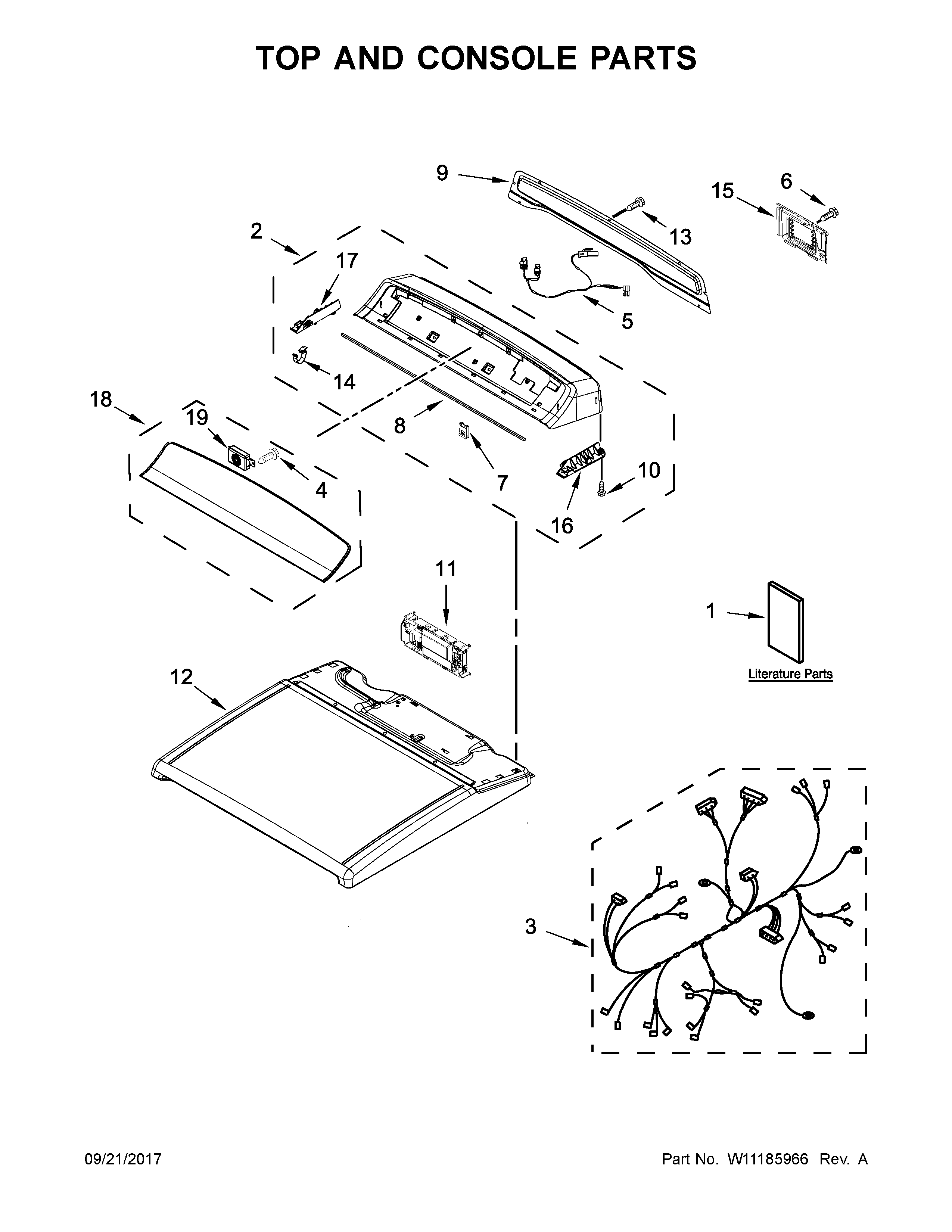 Whirlpool WGD8000DW4 top and console parts diagram