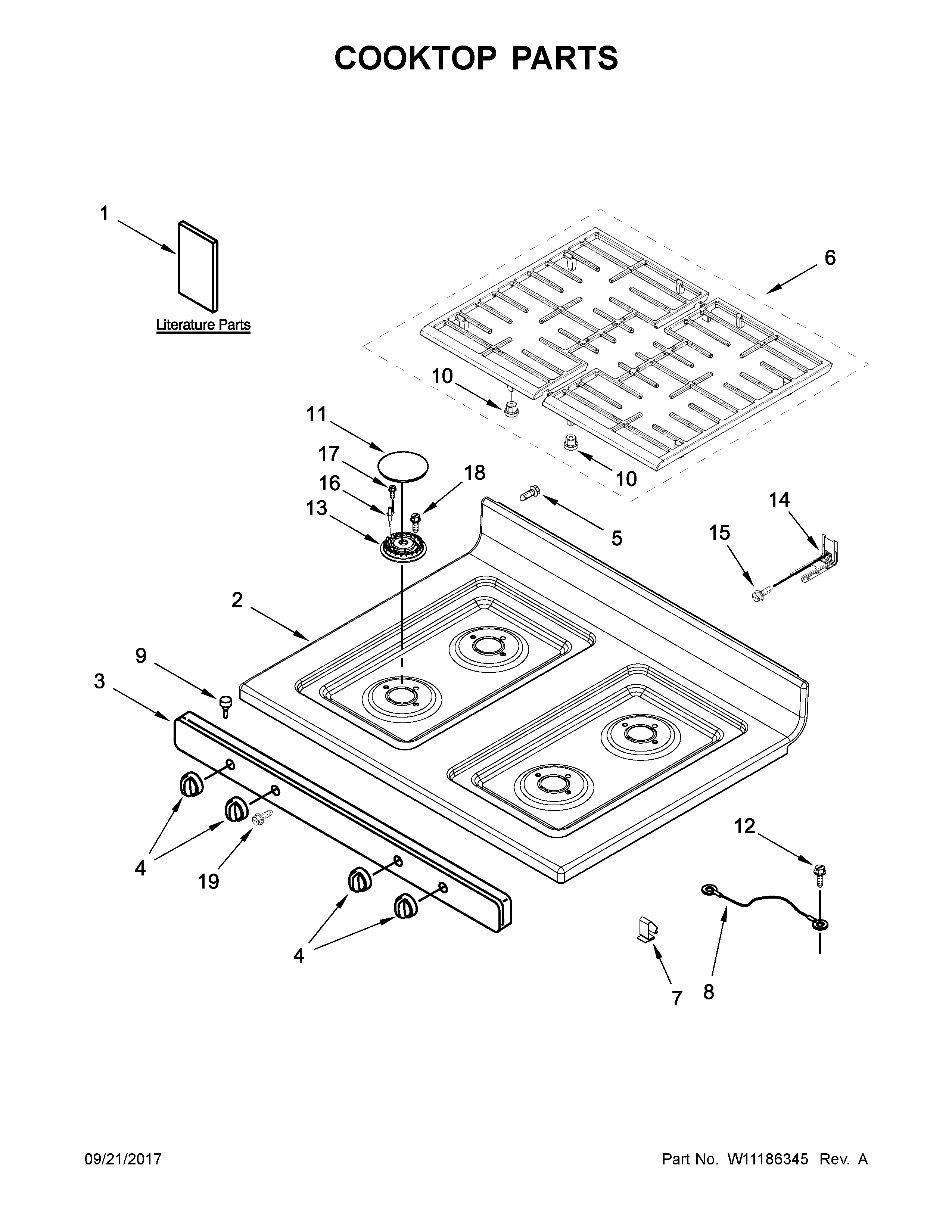 Whirlpool WFG320M0BS3 cooktop parts diagram