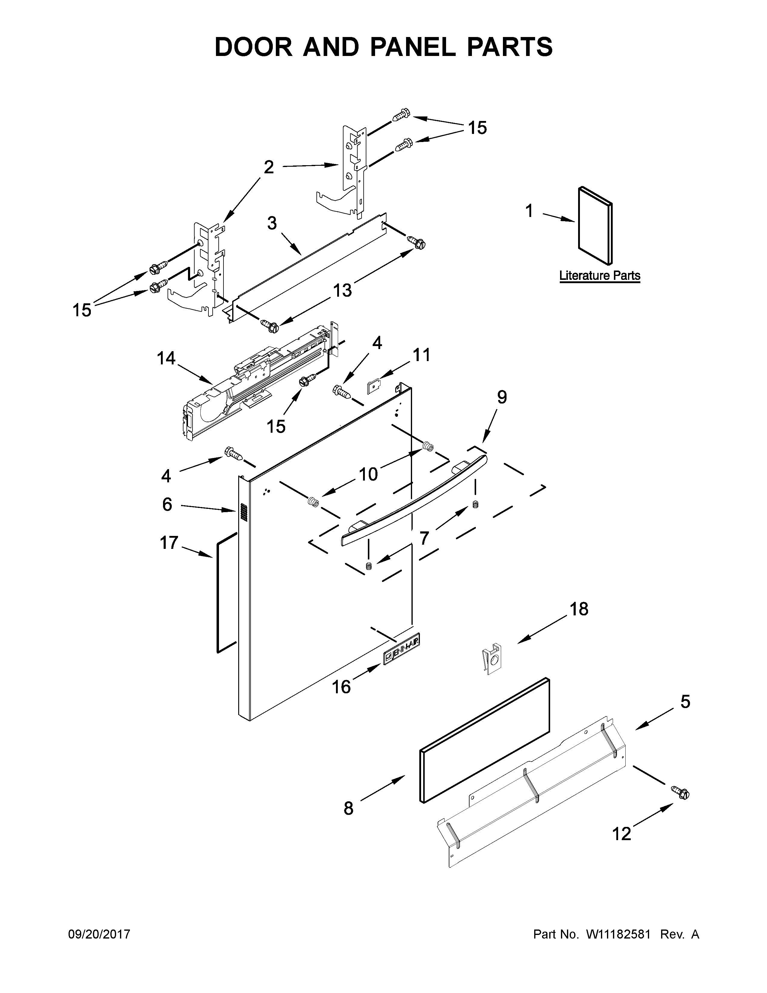 Jenn-Air JDB9200CWS3 door and panel parts diagram