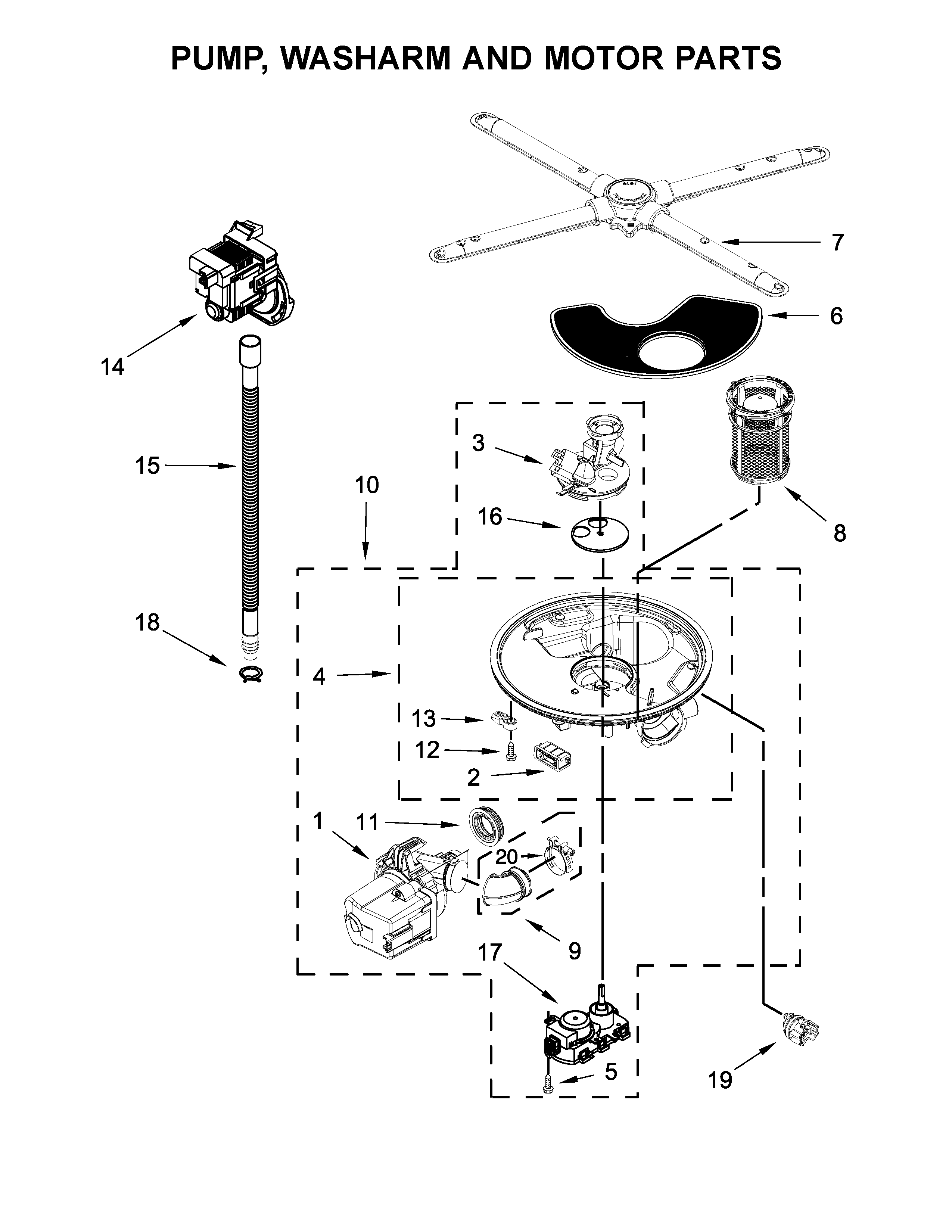 Jenn-Air JDB9200CWS3 pump, washarm and motor parts diagram