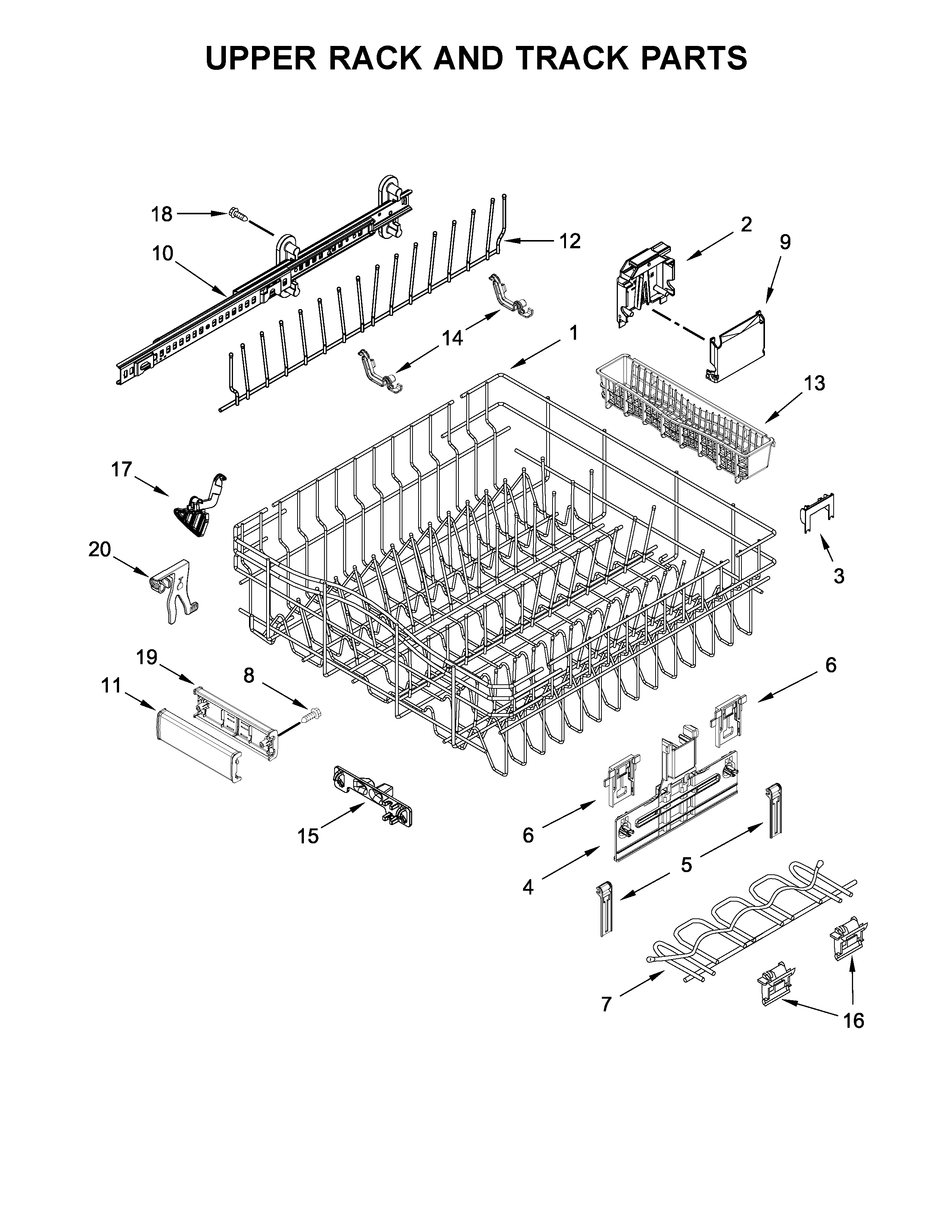 Jenn-Air JDB9200CWS3 upper rack and track parts diagram