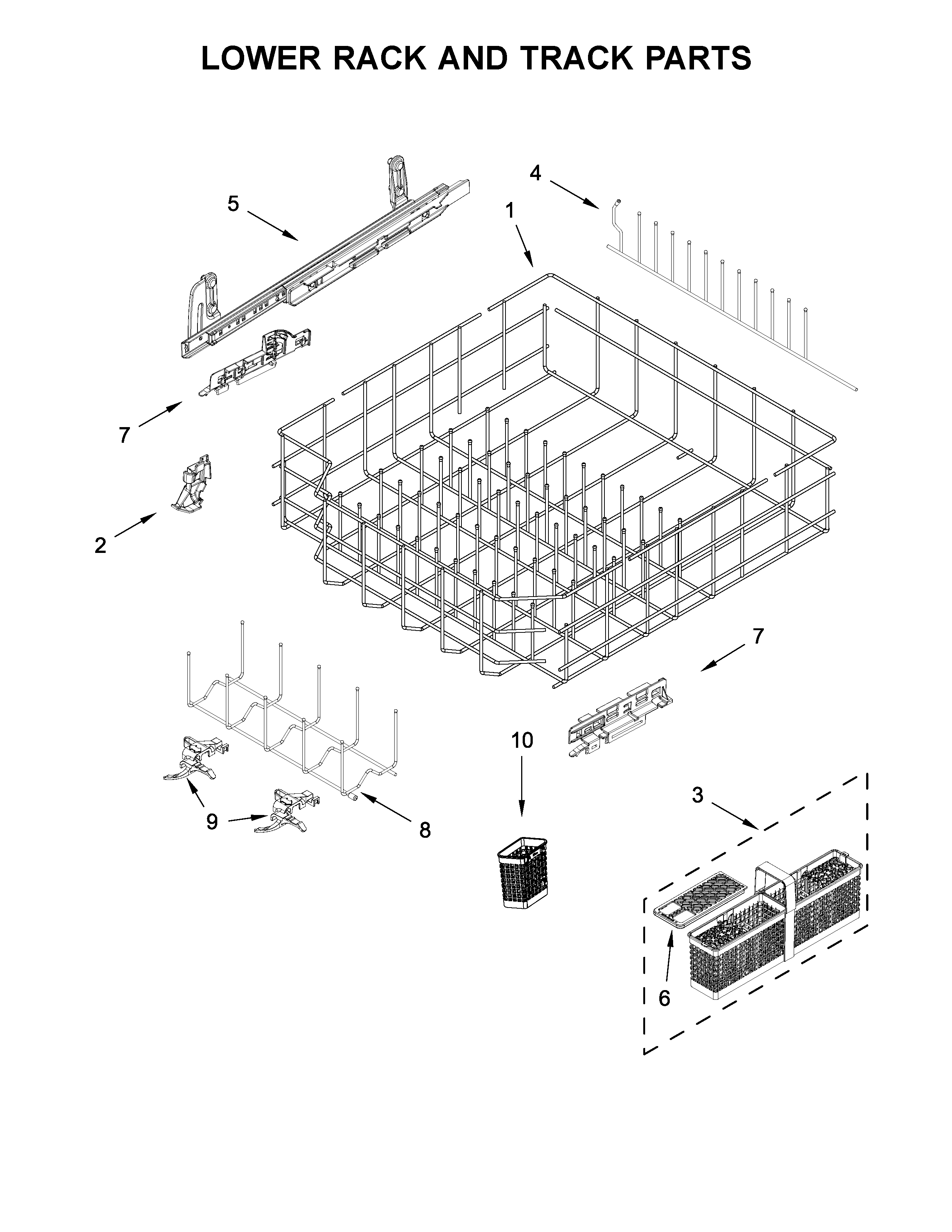 Jenn-Air JDB9200CWS3 lower rack and track parts diagram