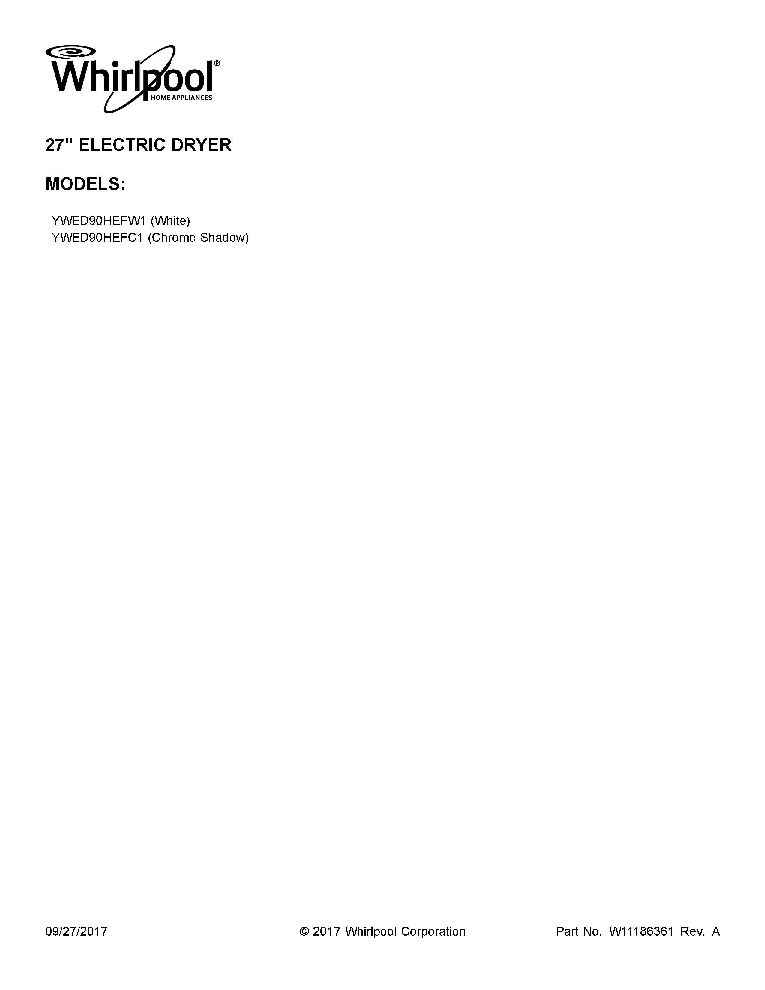 Whirlpool YWED90HEFW1 cover sheet diagram