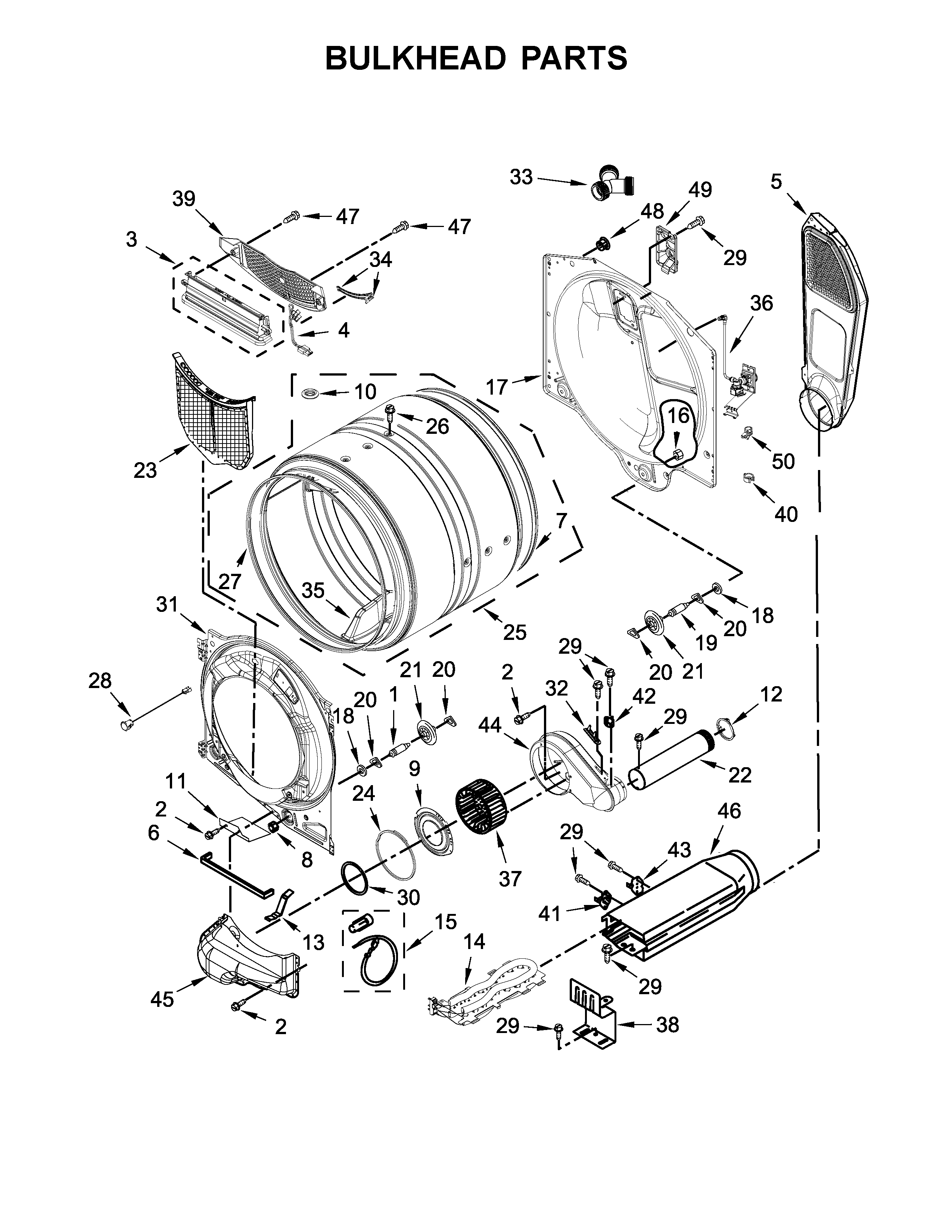 Whirlpool YWED90HEFW1 bulkhead parts diagram