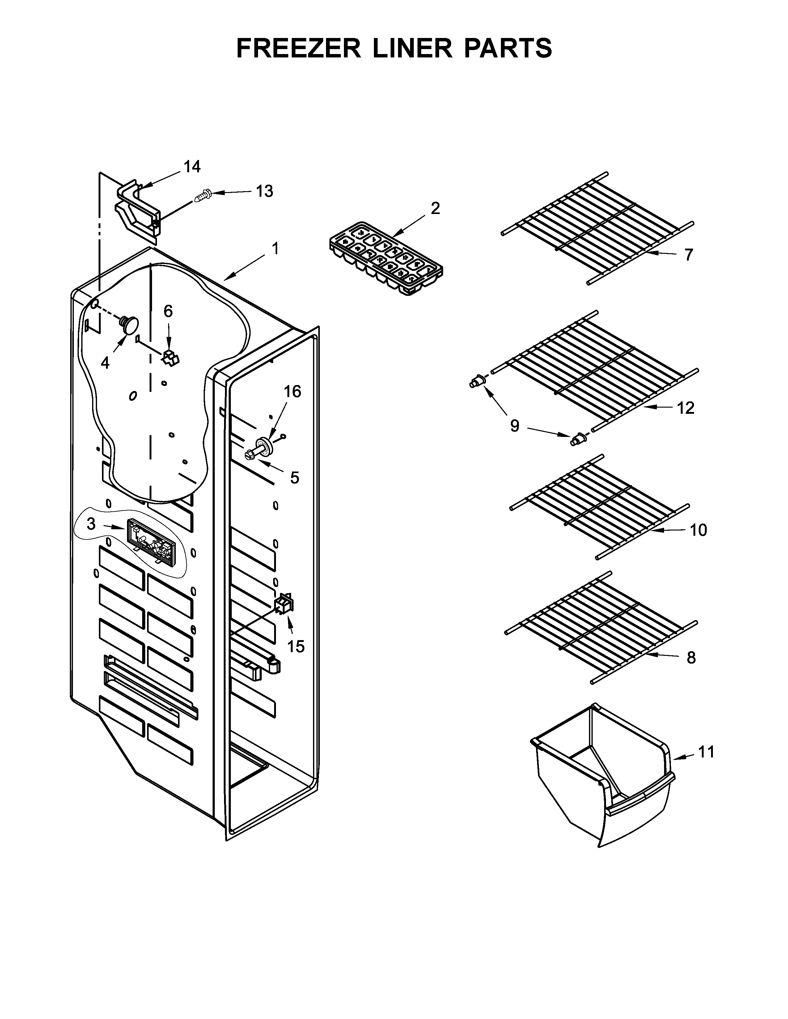 Whirlpool WRS325FNAH01 freezer liner parts diagram