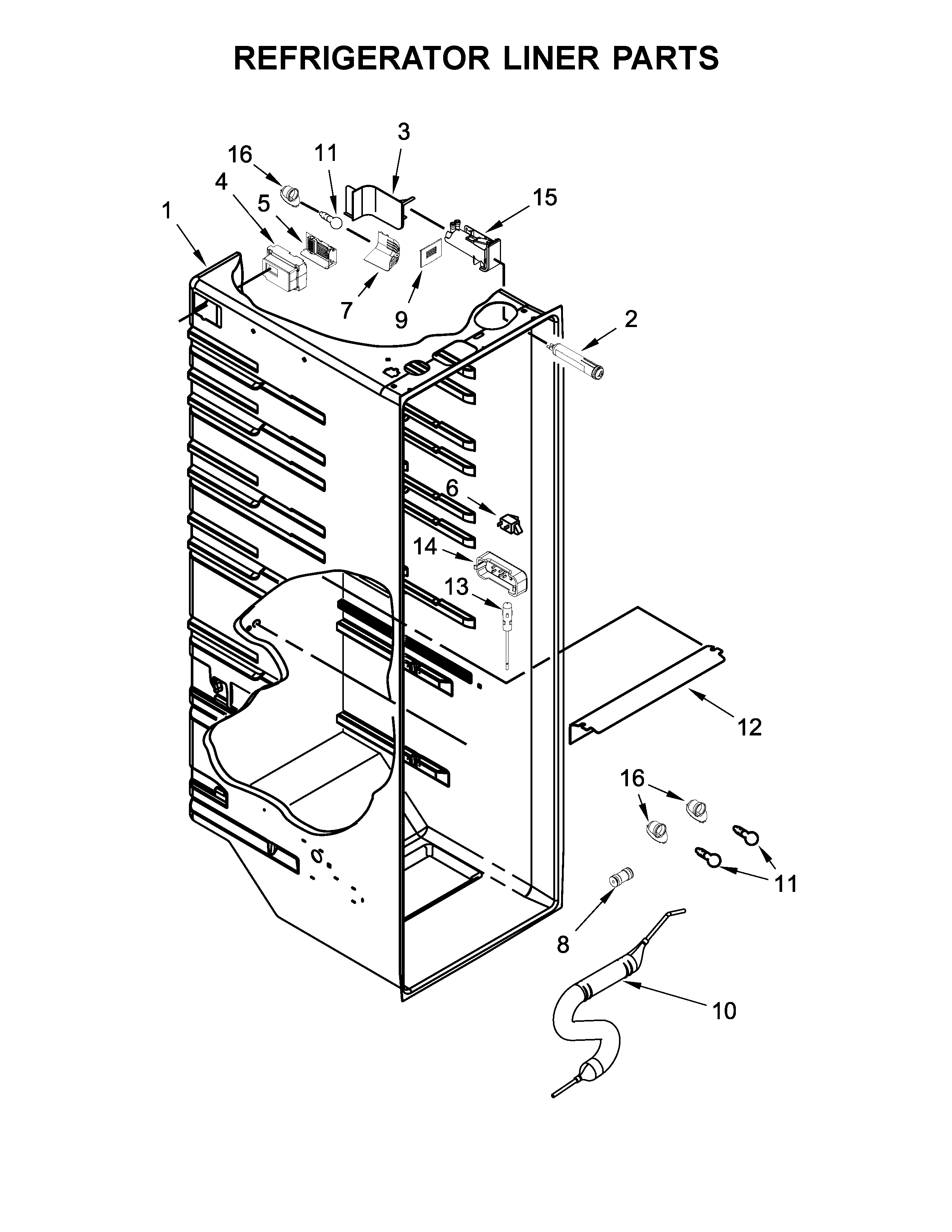 Whirlpool WRS571CIDW01 refrigerator liner parts diagram