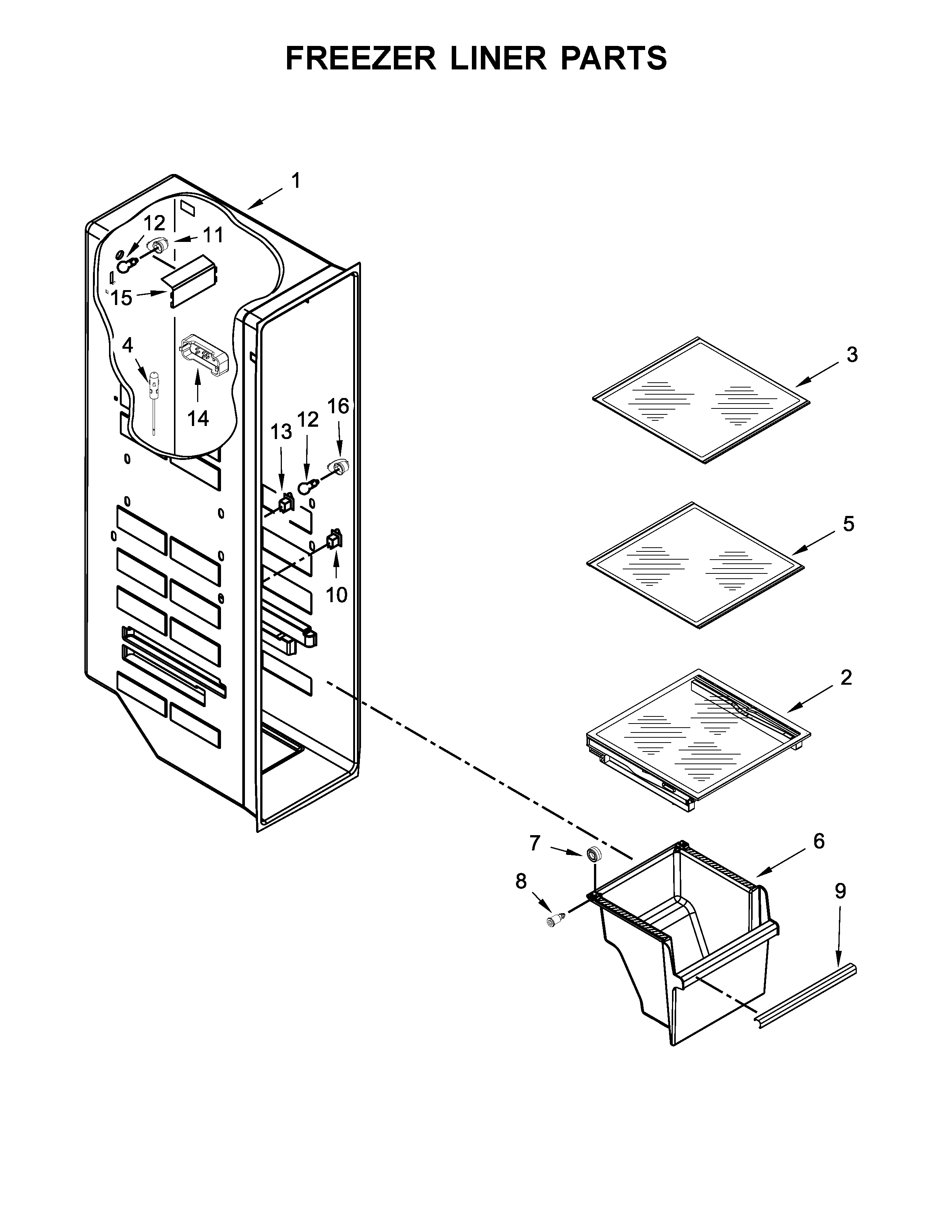 Whirlpool WRS571CIDW01 freezer liner parts diagram