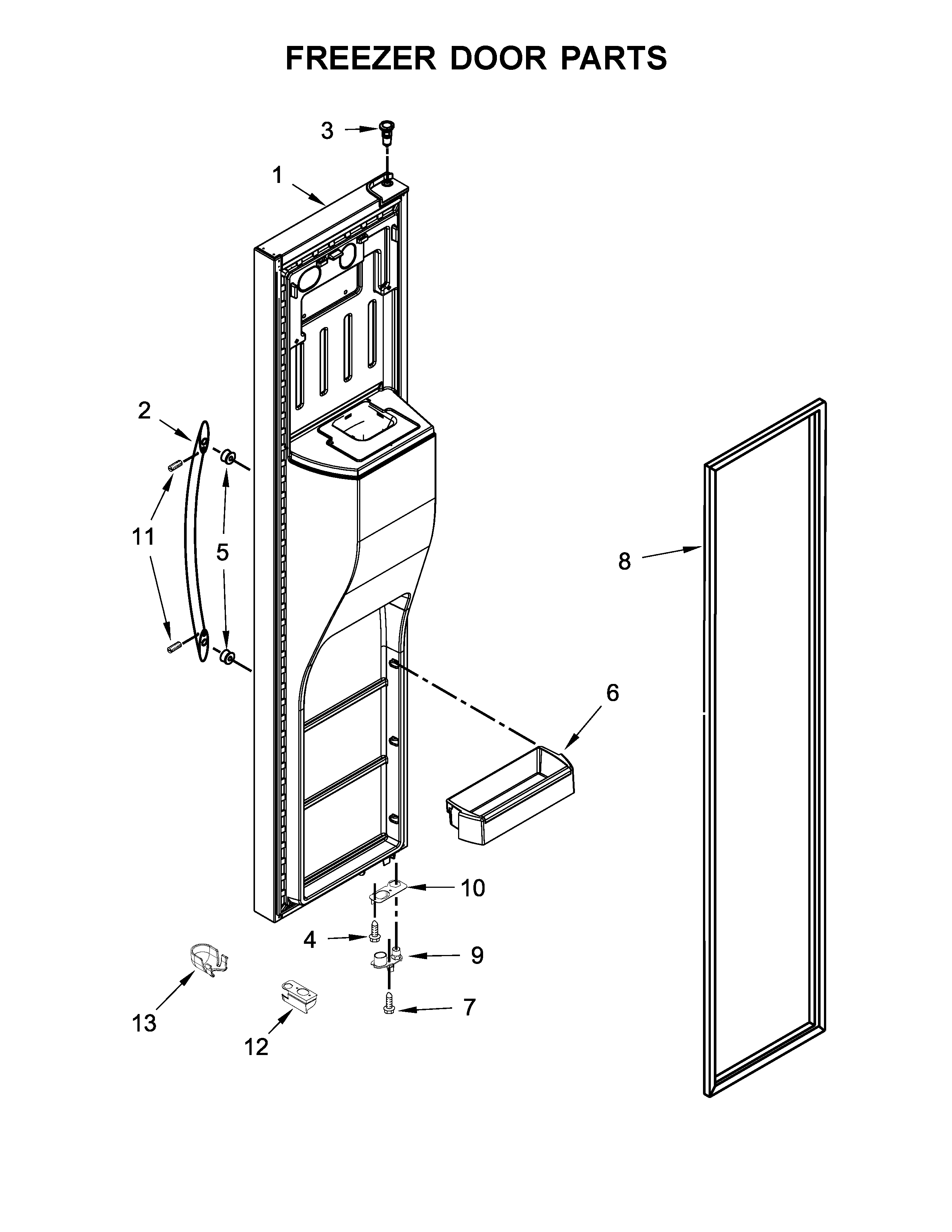 Whirlpool WRS571CIDW01 freezer door parts diagram