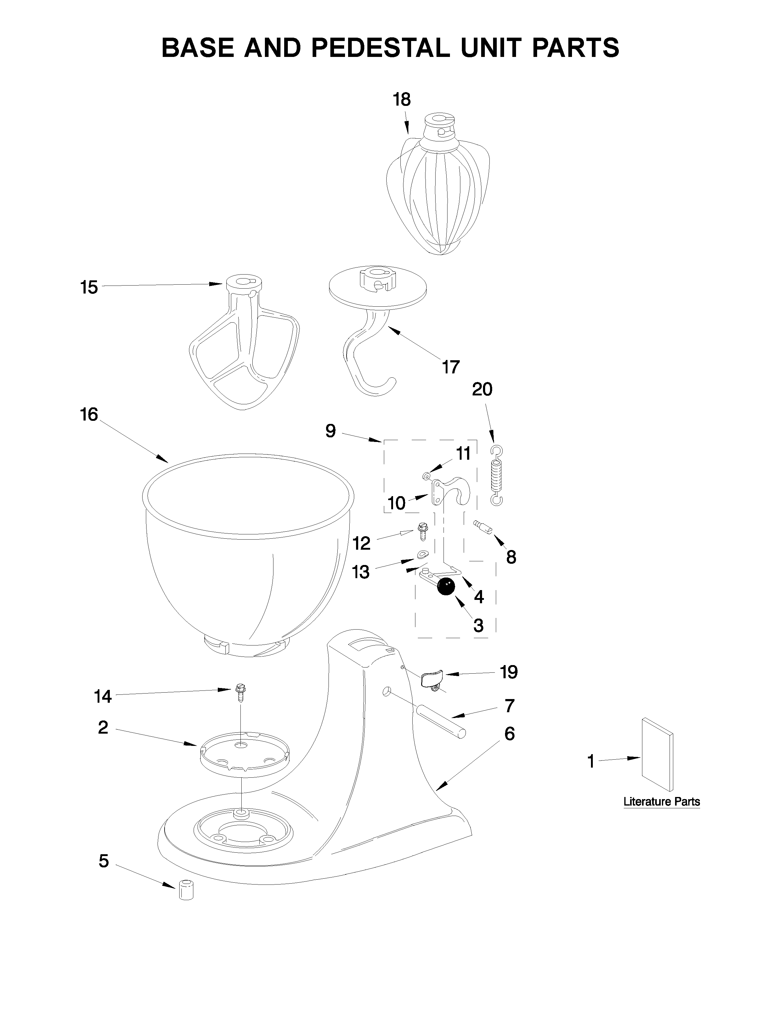 KitchenAid 5KSM45AWH0 base and pedestal unit parts diagram