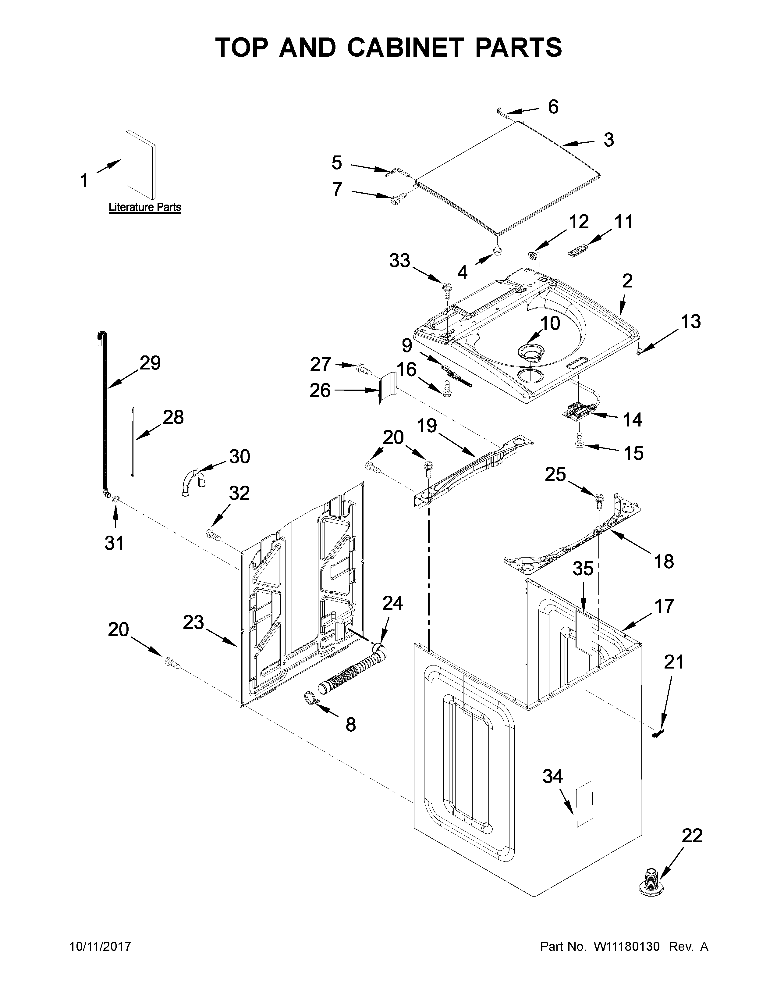 Whirlpool WTW8500DC4 top and cabinet parts diagram