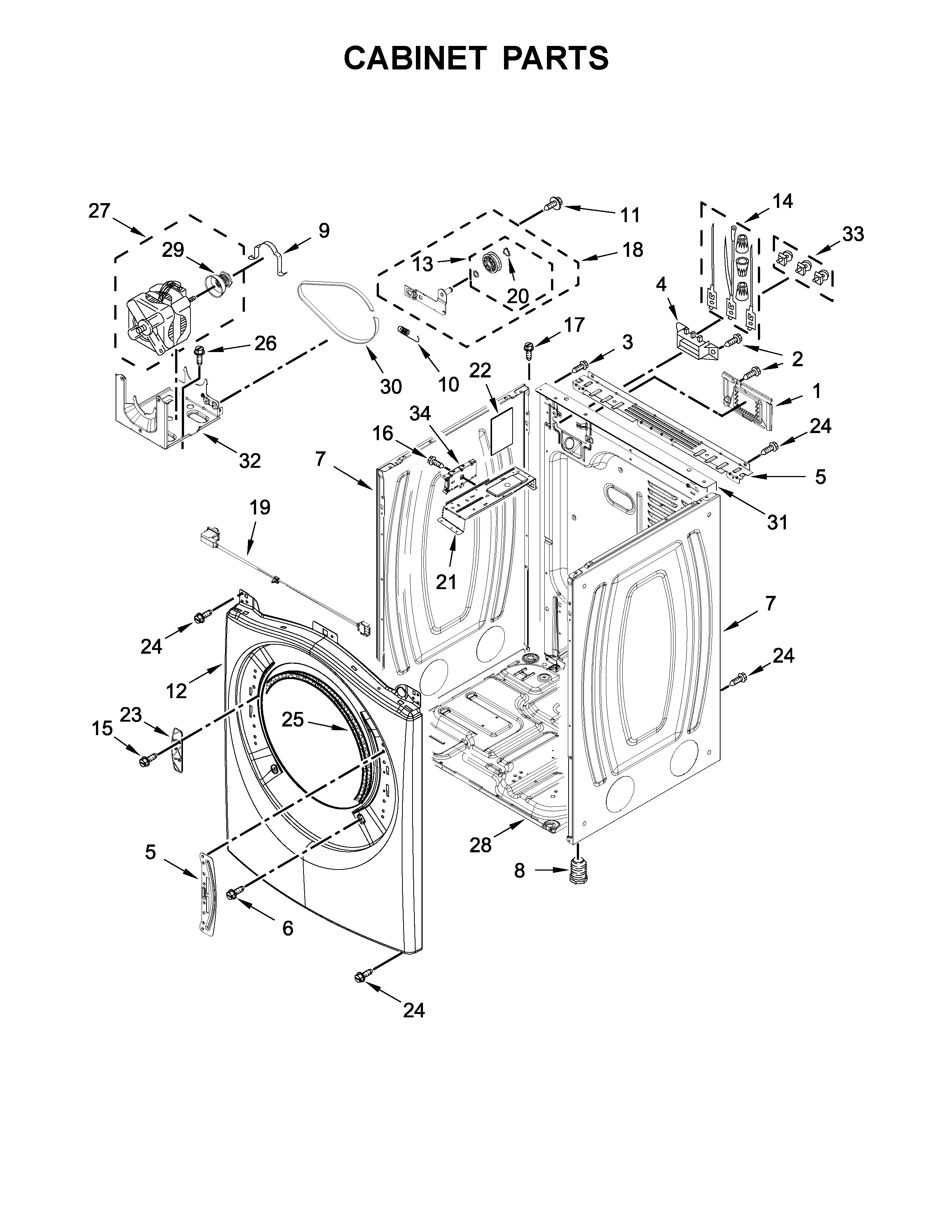 Whirlpool 7MWED90HEFW1 cabinet parts diagram