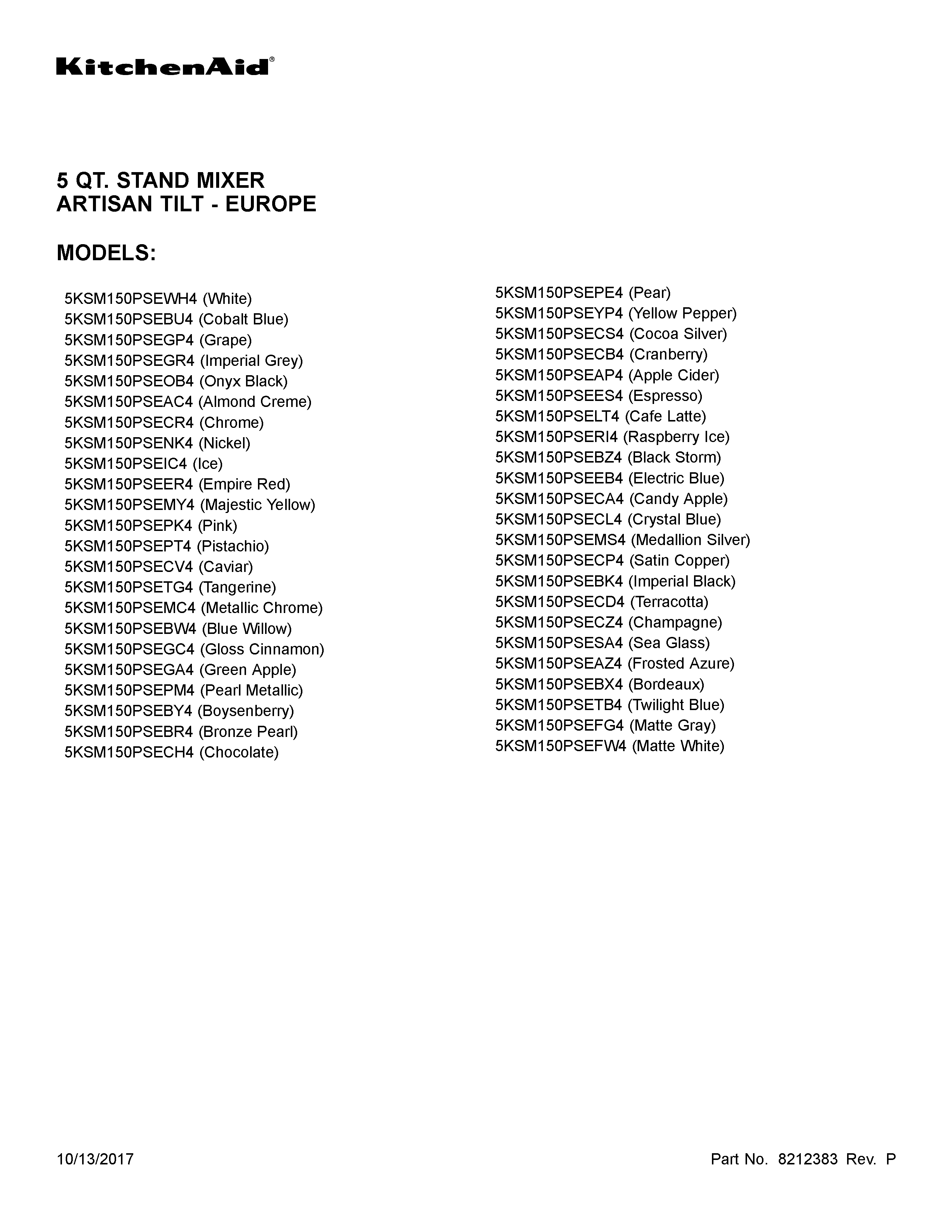 KitchenAid 5KSM150PSECL4 cover sheet diagram
