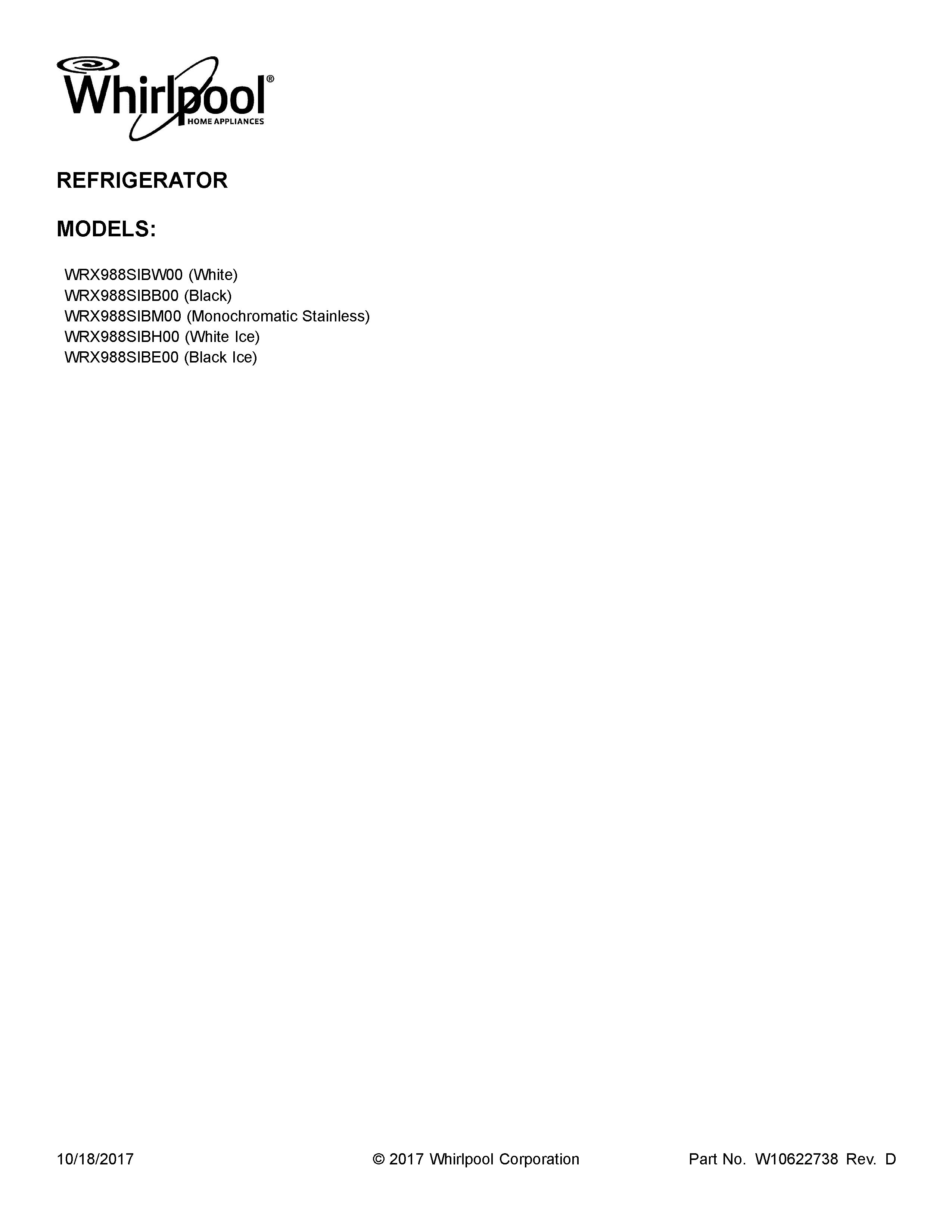 Whirlpool WRX988SIBM00 cover sheet diagram