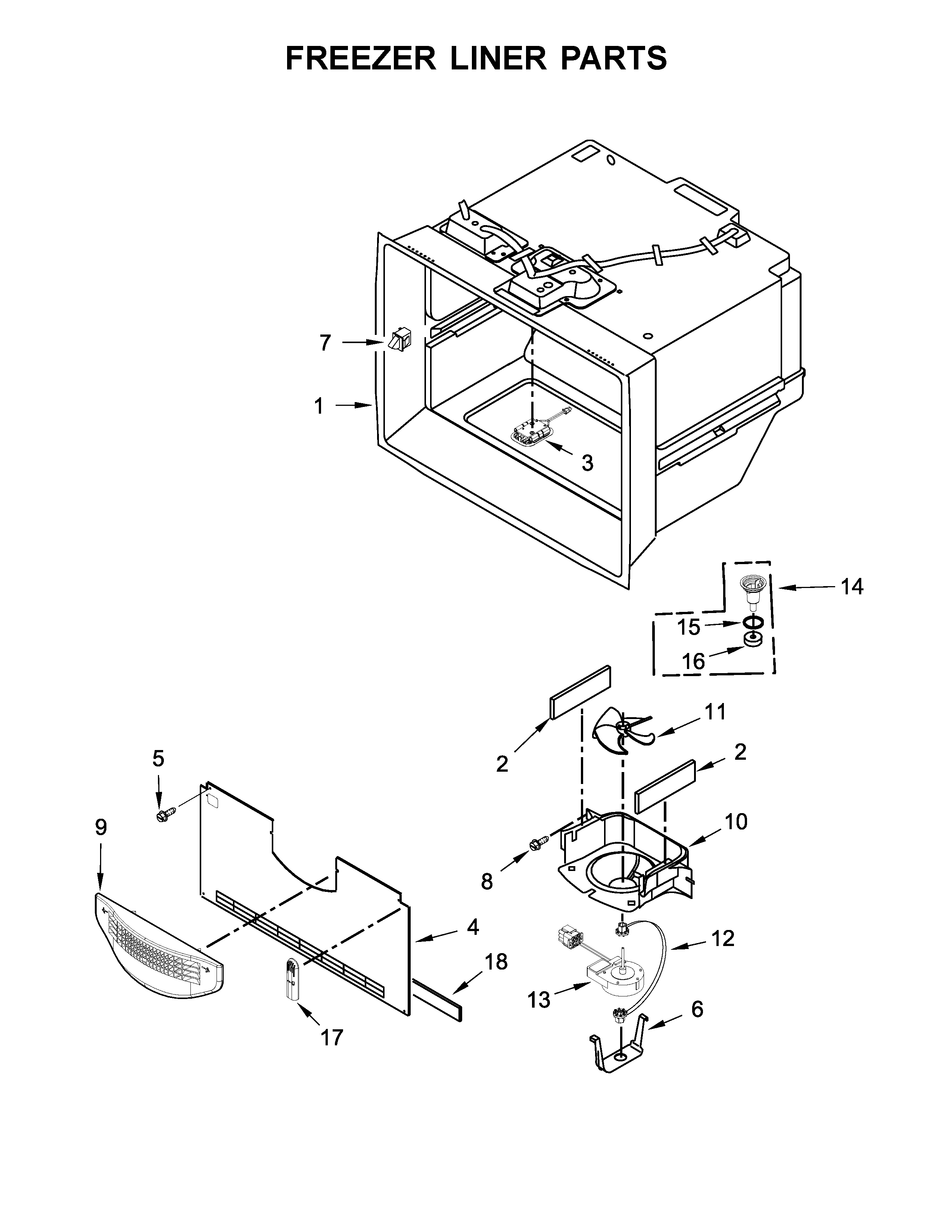 Whirlpool WRX988SIBM00 freezer liner parts diagram