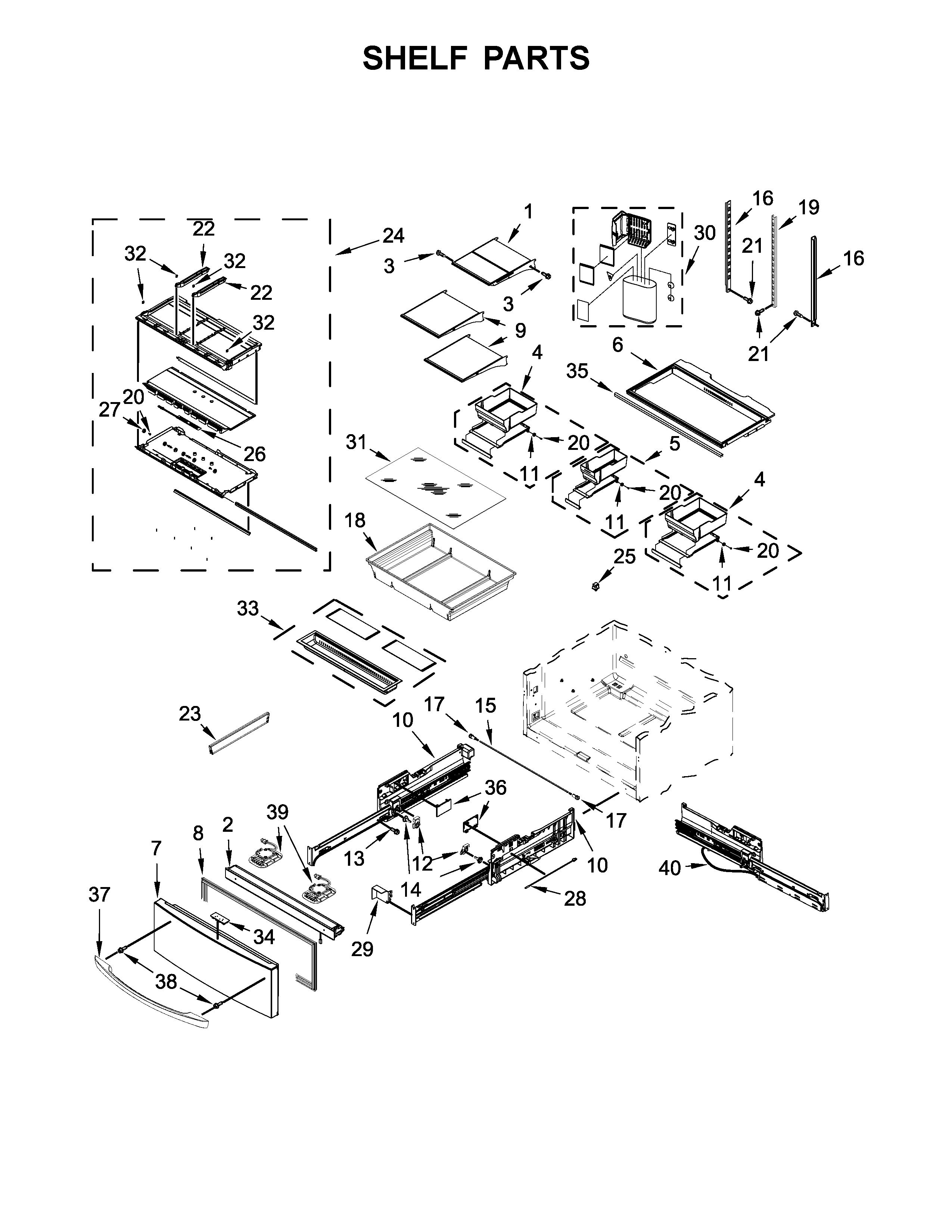 Whirlpool WRX988SIBM00 shelf parts diagram