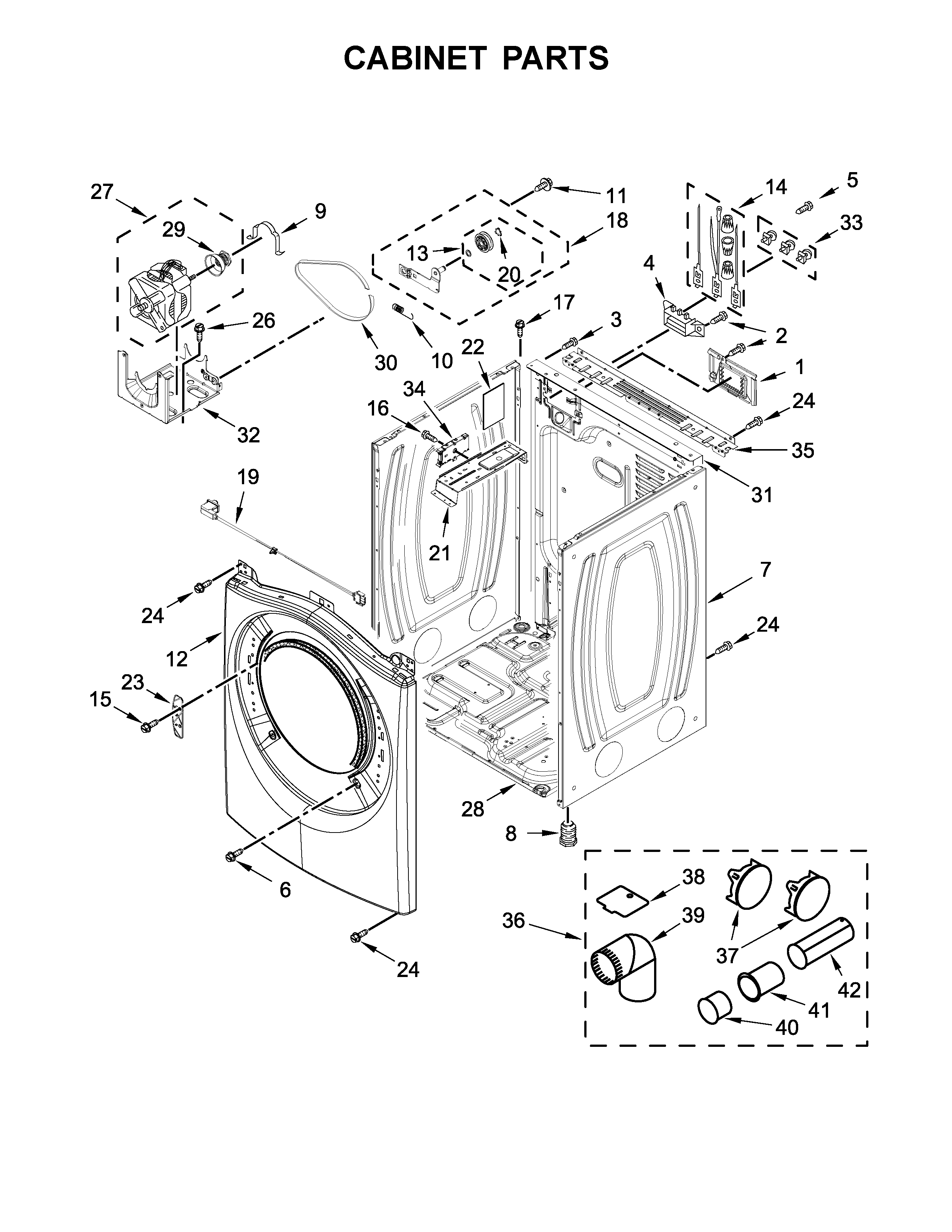 Whirlpool WED85HEFW0 cabinet parts diagram