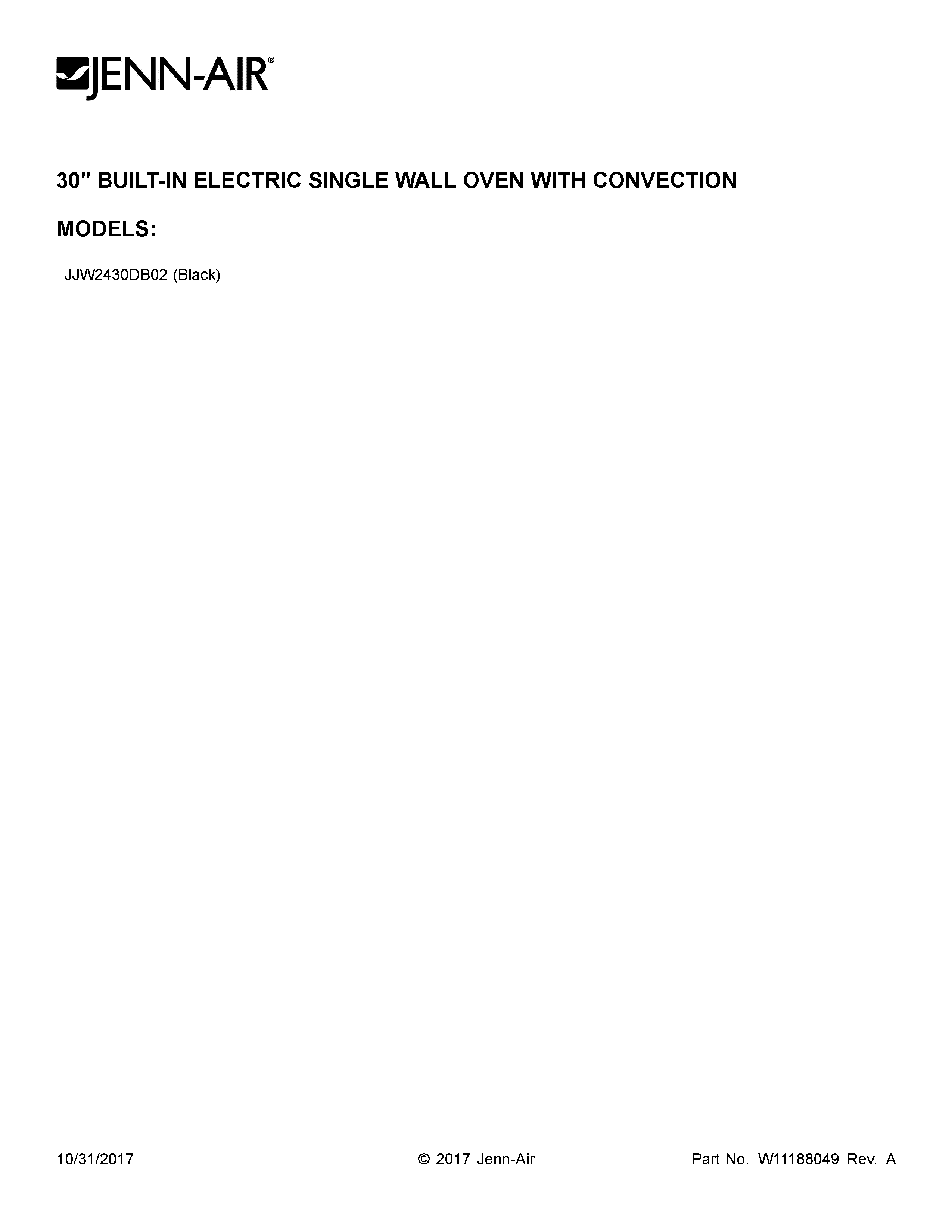 Jenn-Air JJW2430DB02 cover sheet diagram