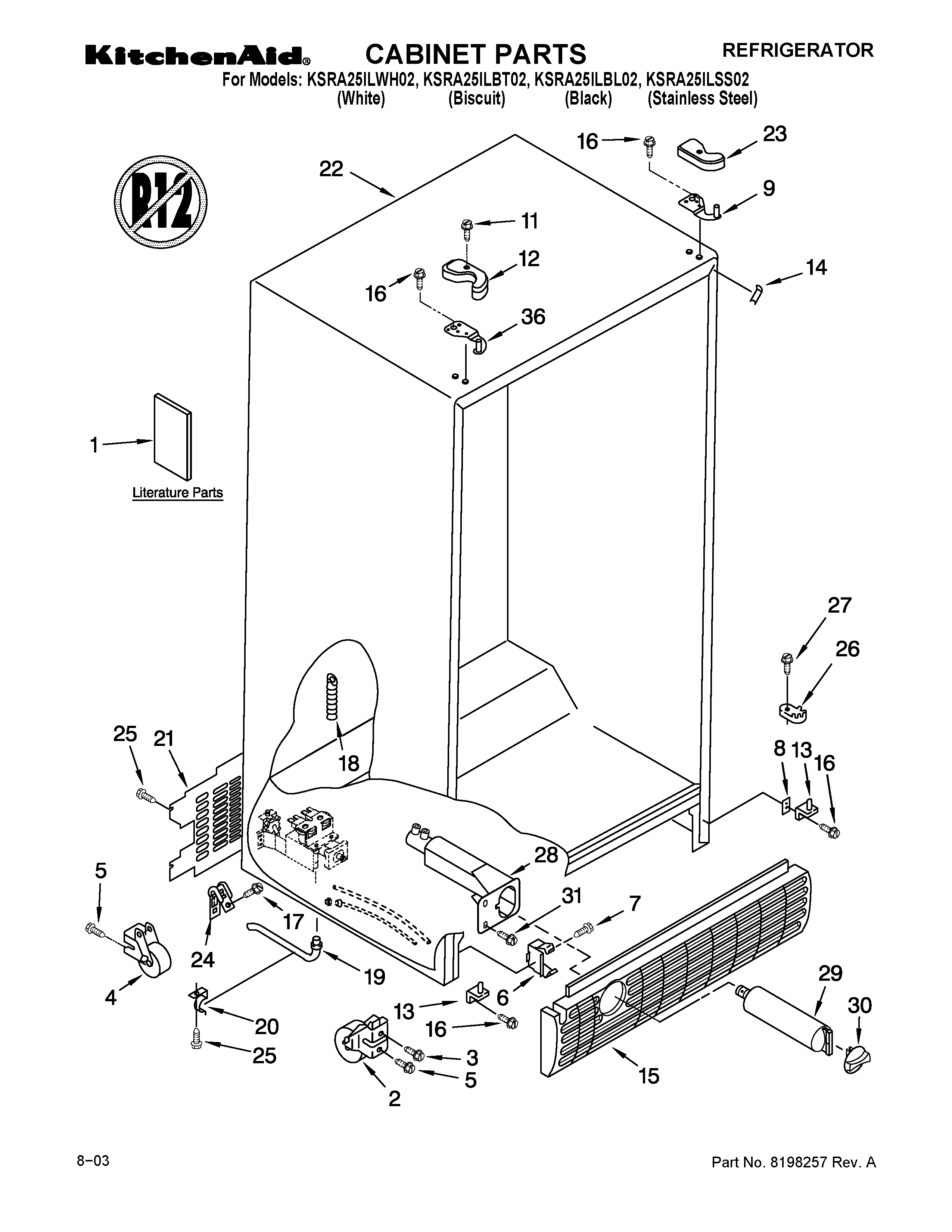 KitchenAid KSRA25ILBT02 cabinet parts diagram