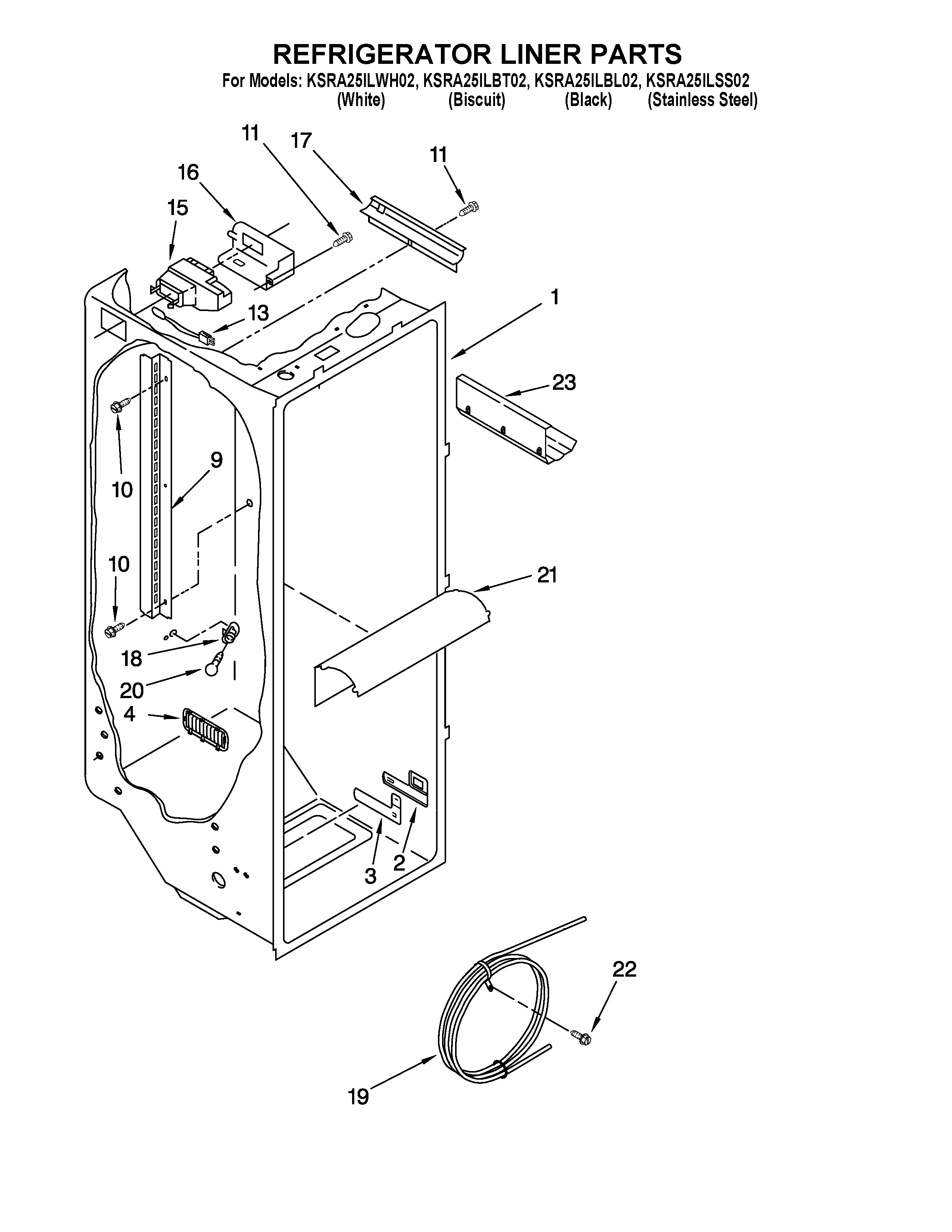 KitchenAid KSRA25ILBT02 refrigerator liner parts diagram