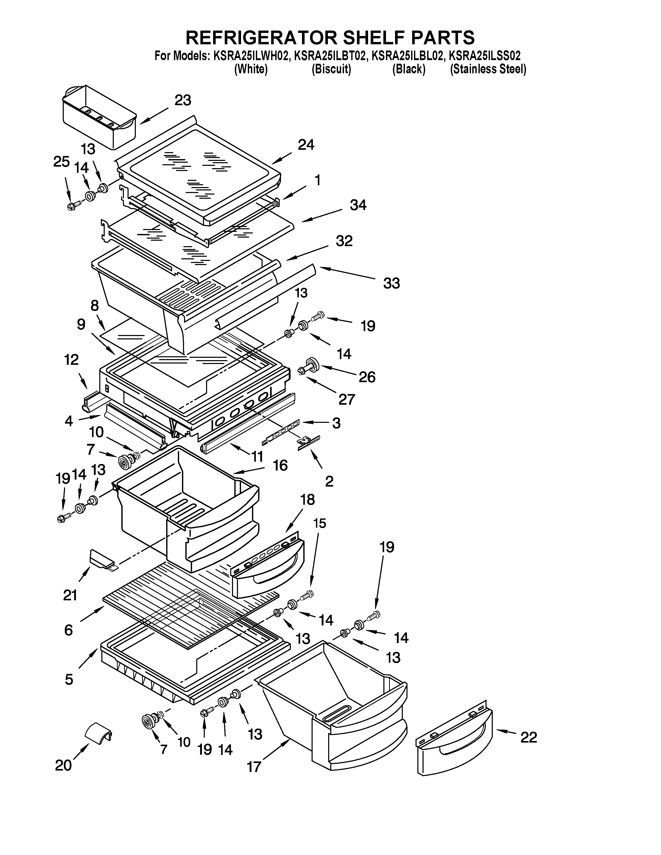 KitchenAid KSRA25ILBT02 refrigerator shelf parts diagram